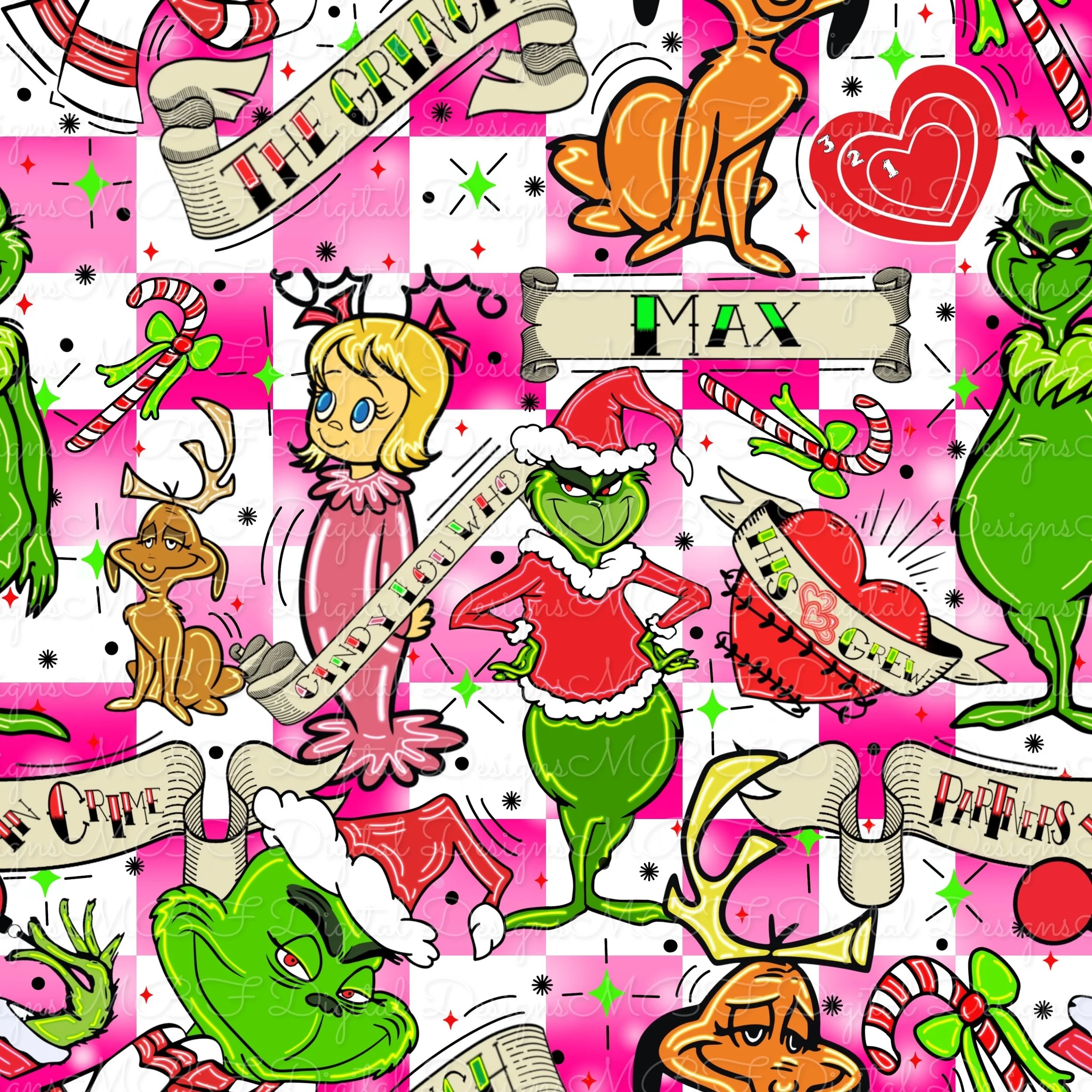 Tattoo Mean One (pink checked color ways)