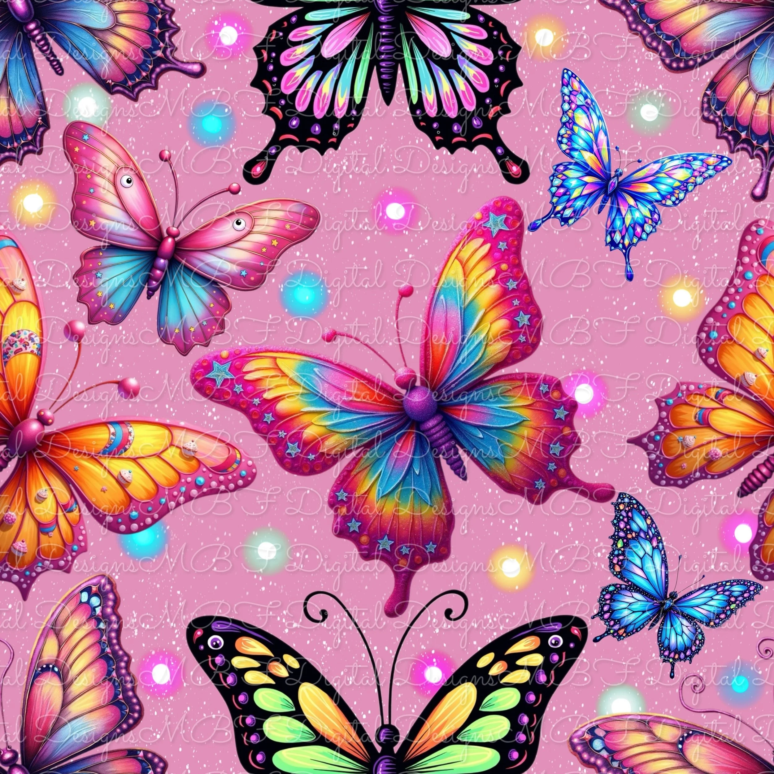 Whimsical Neon Butterflies (pink with white flecked color way)