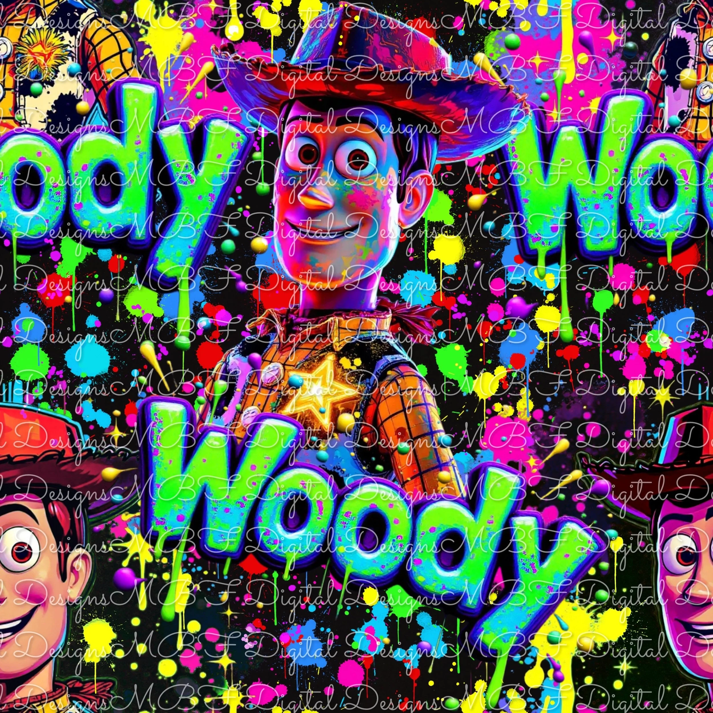 Neon Splatter Woody (black color way)