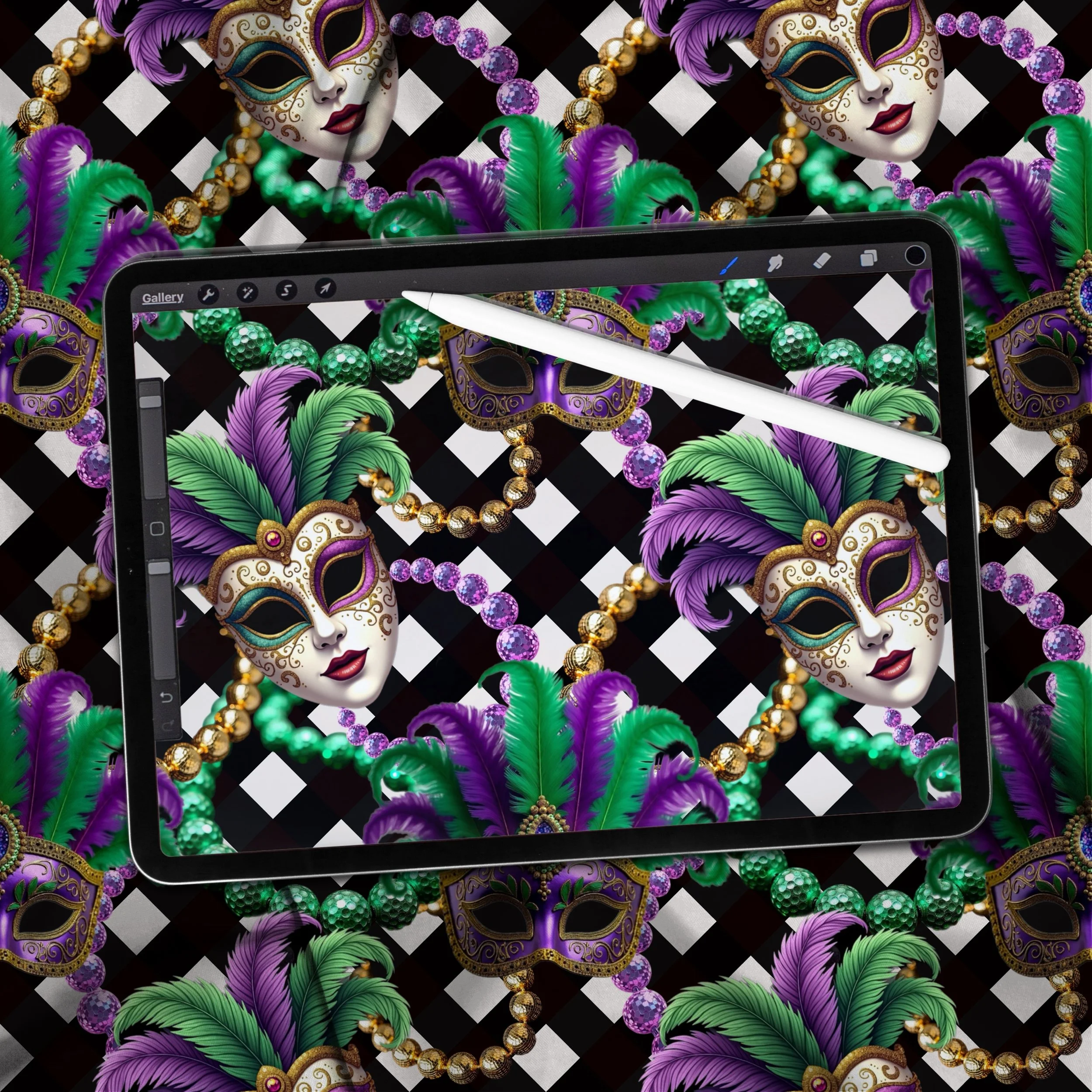 Mardi Masks (black and white lattice color way)