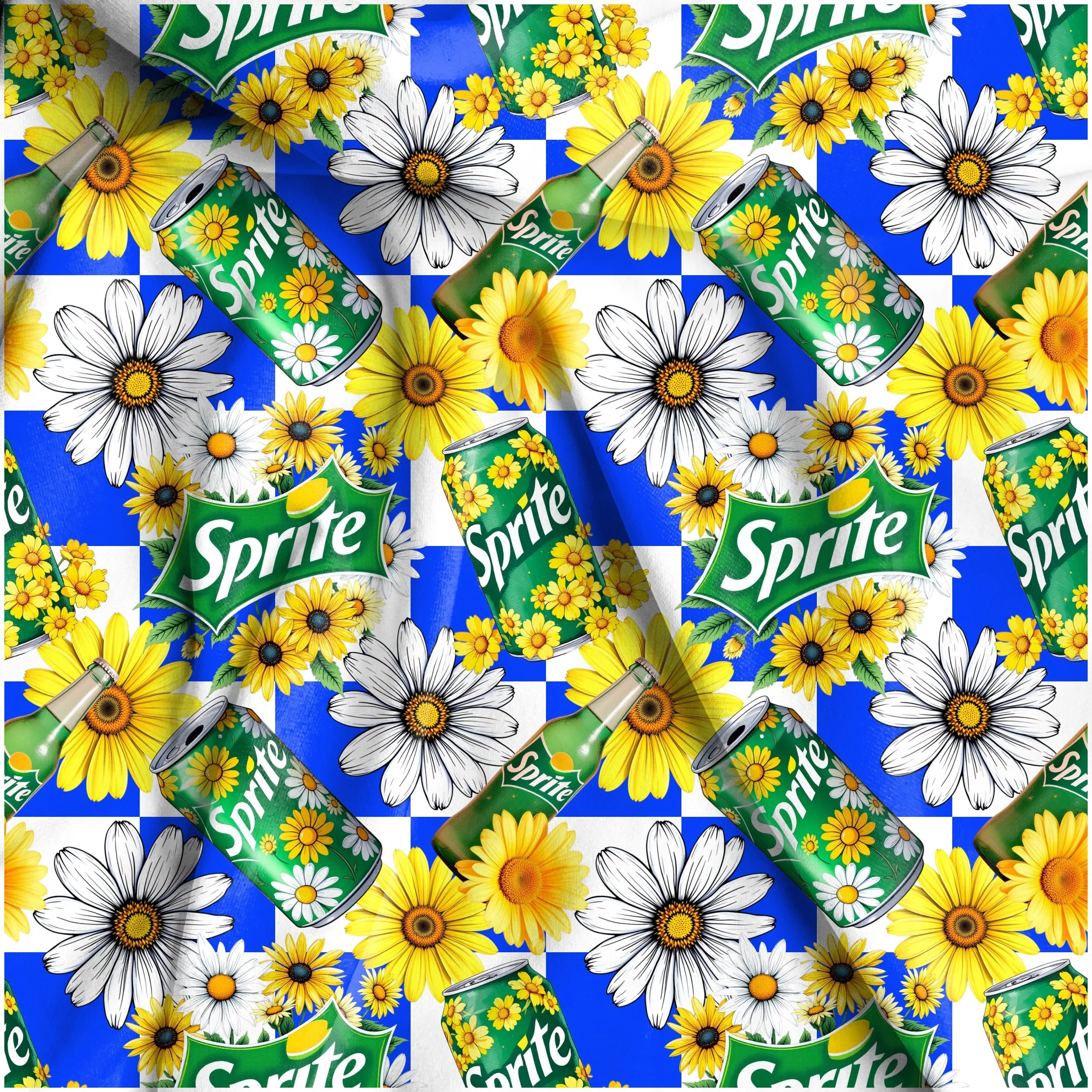 Lemon Lime and Daisies (blue checked color way)