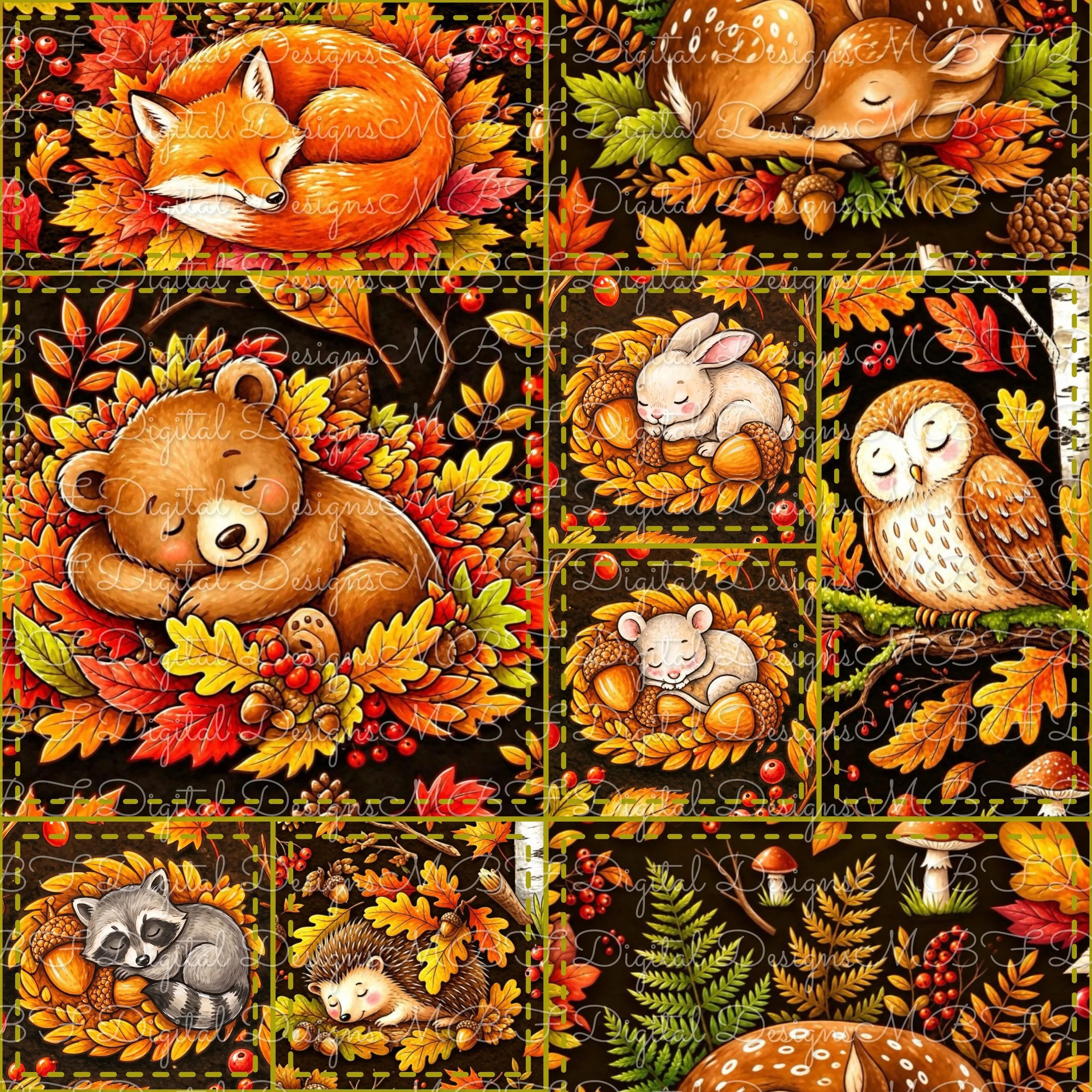 Autumn Slumber Patchwork (olive green stitches color way)