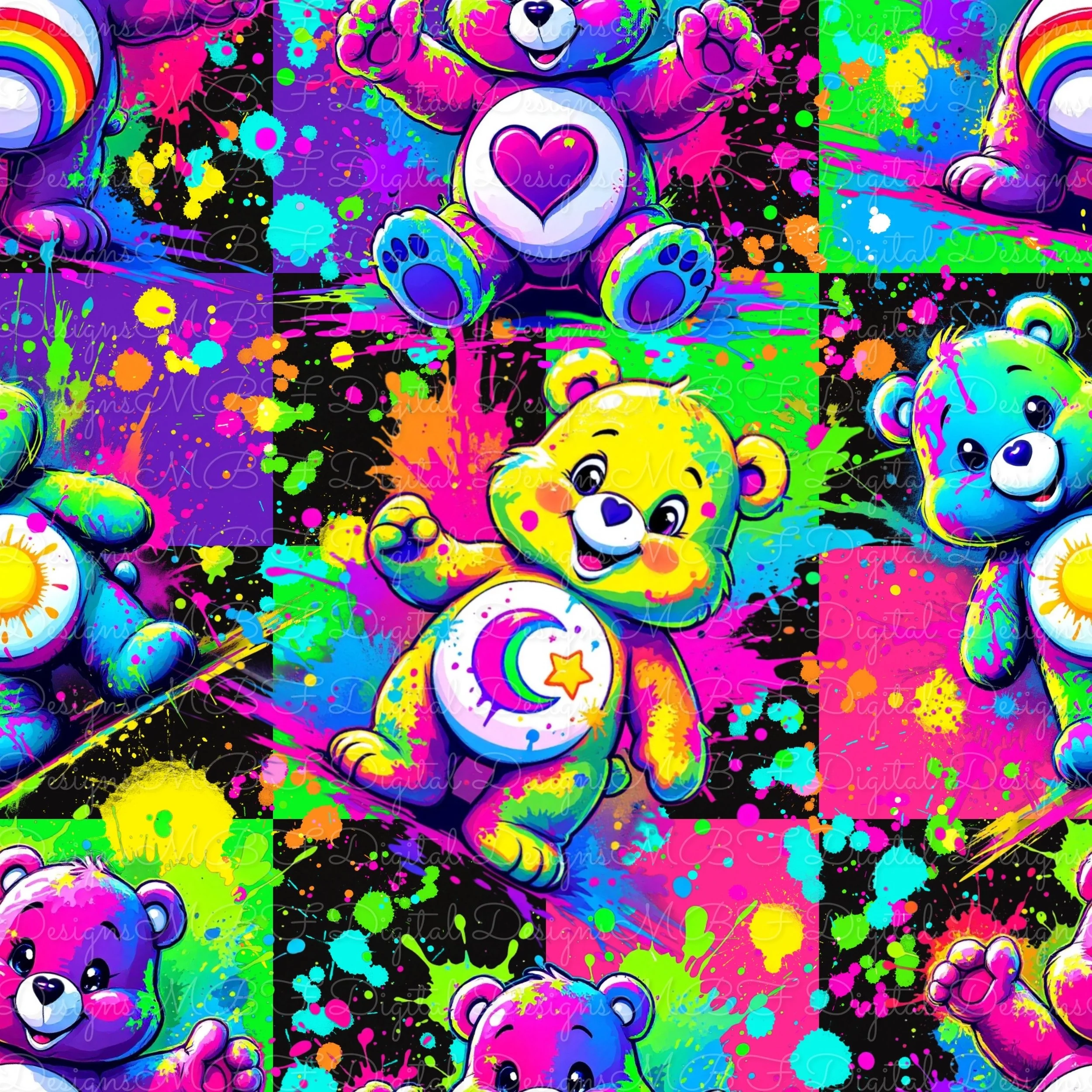 Neon Splatter Bears (neon checked color way)