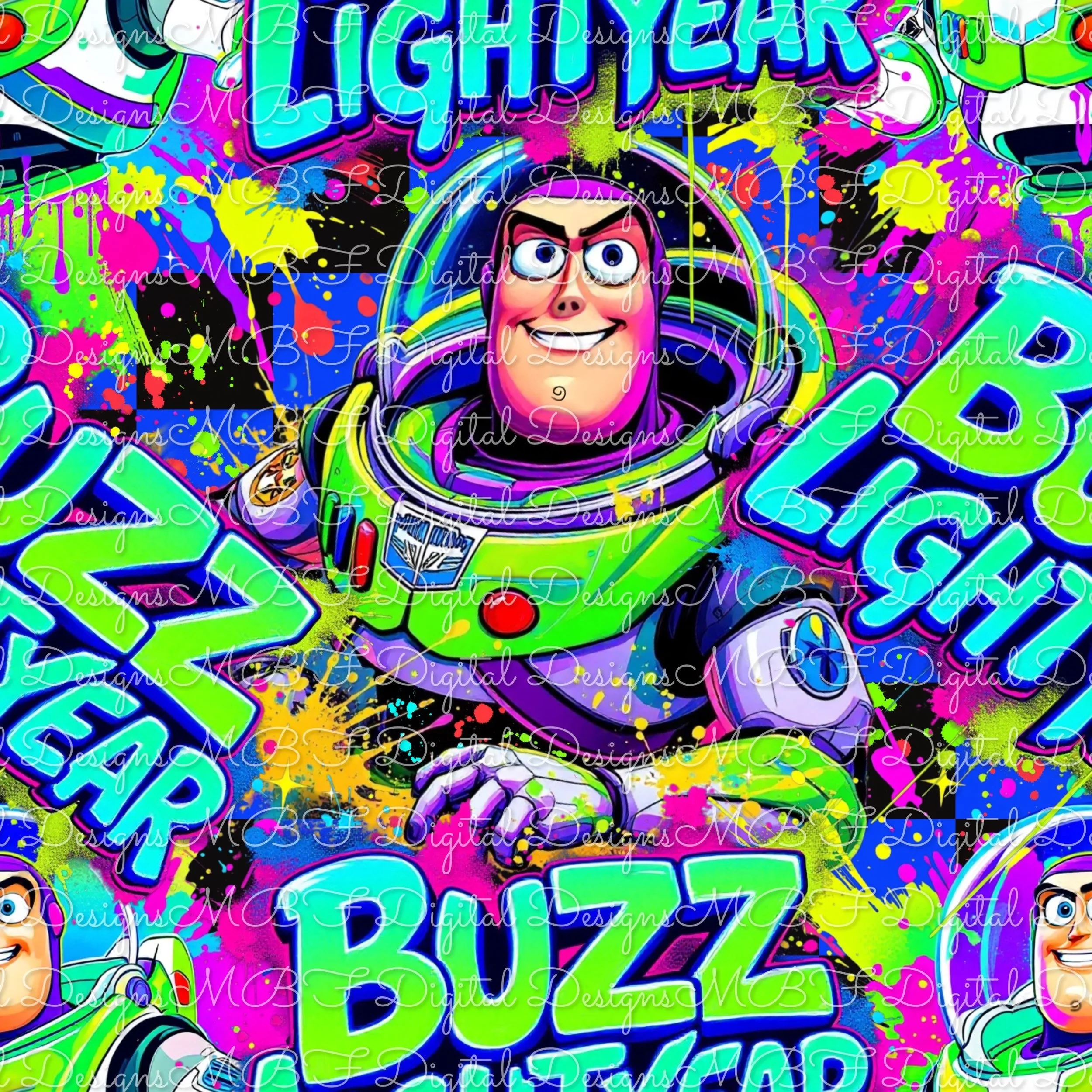 Neon Splatter Buzz (black and blue checked color way)
