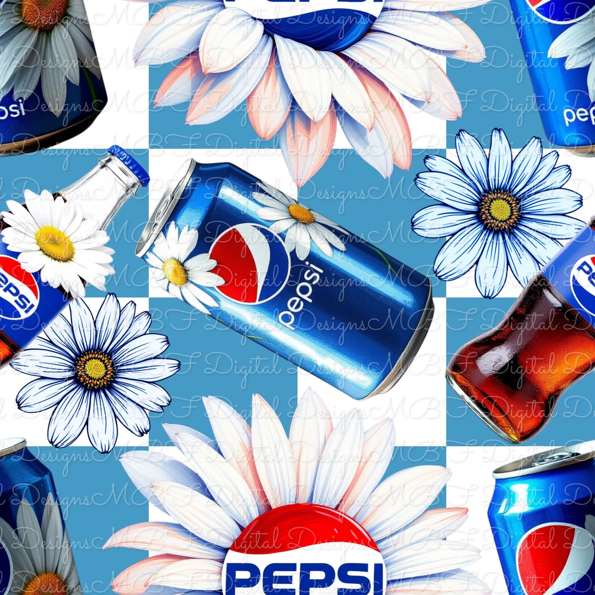 Pepsi n Daisies (blue and white checked color way)