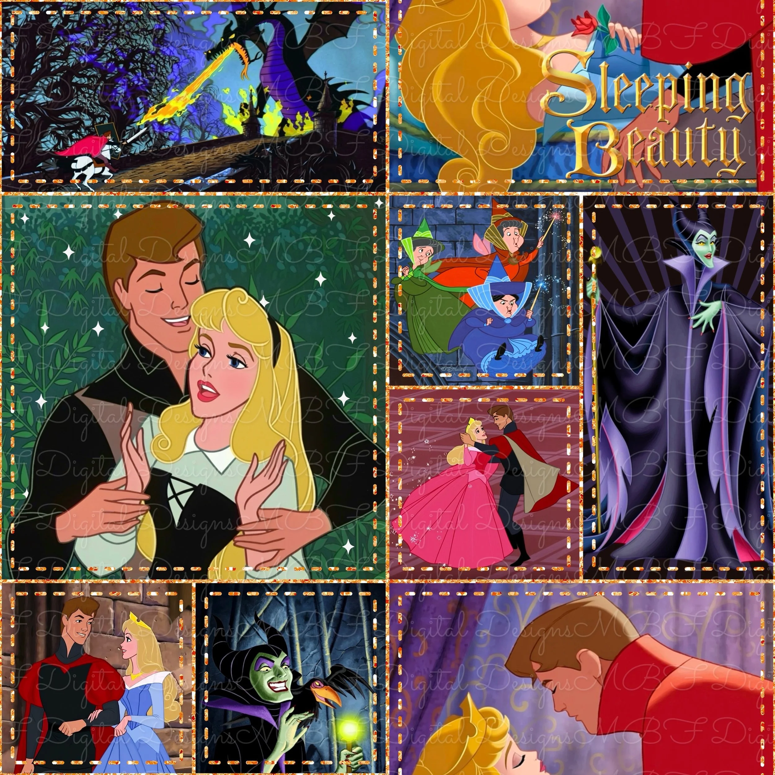 Sleeping Beauty Patchwork (gold glitter stitches color way)