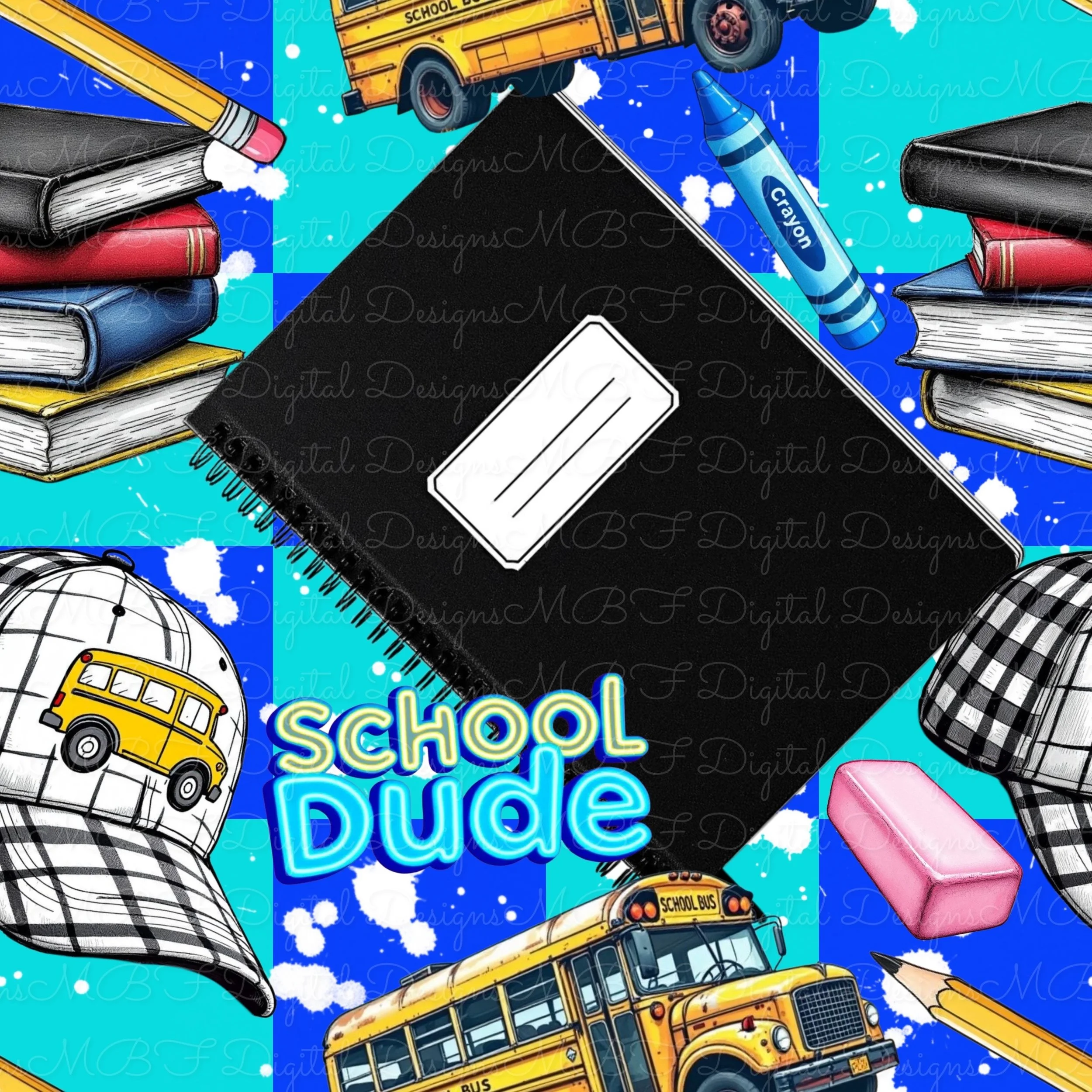 School Dude Personalizable (blue and teal checked color way)