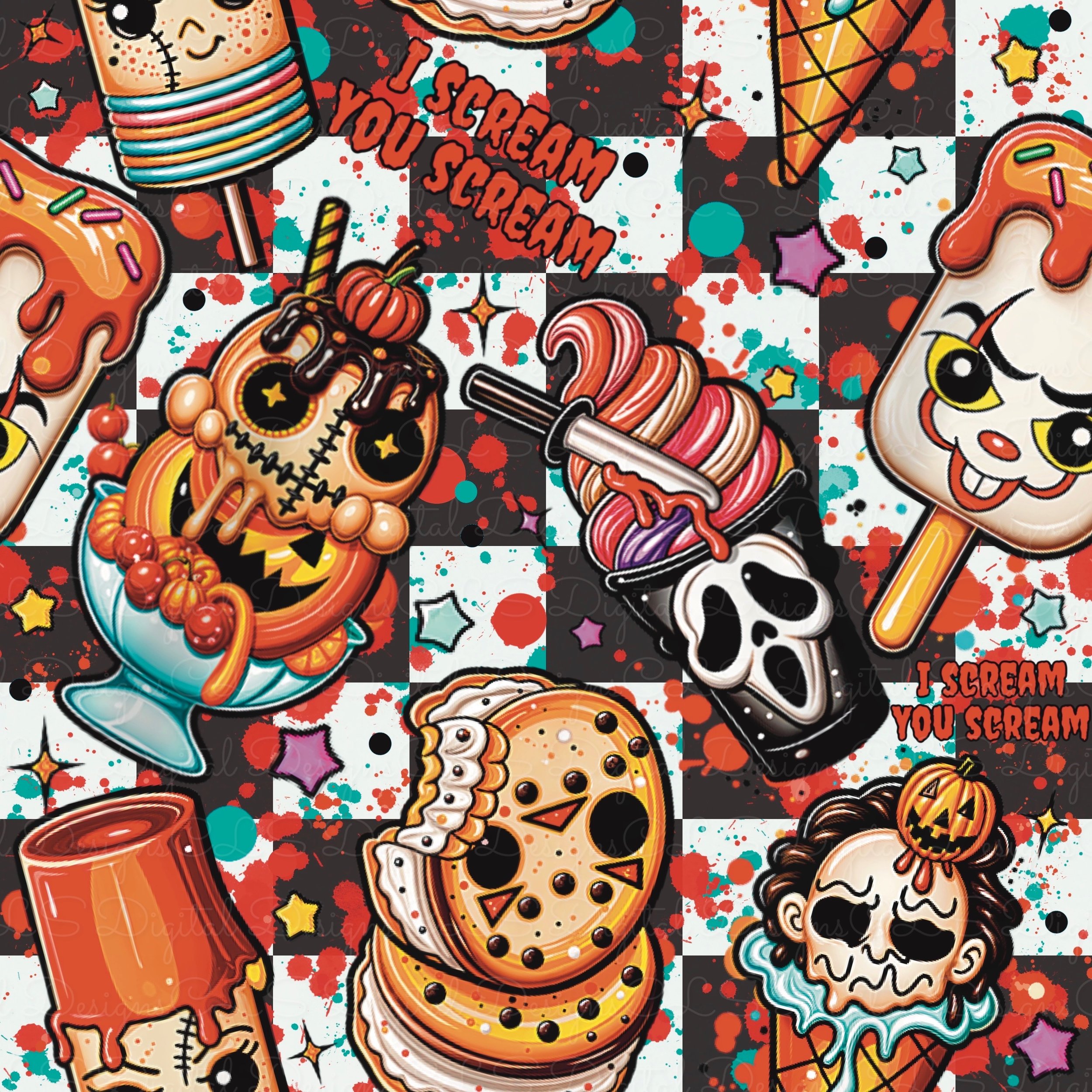 I Scream You Scream (white checked splatter color way)