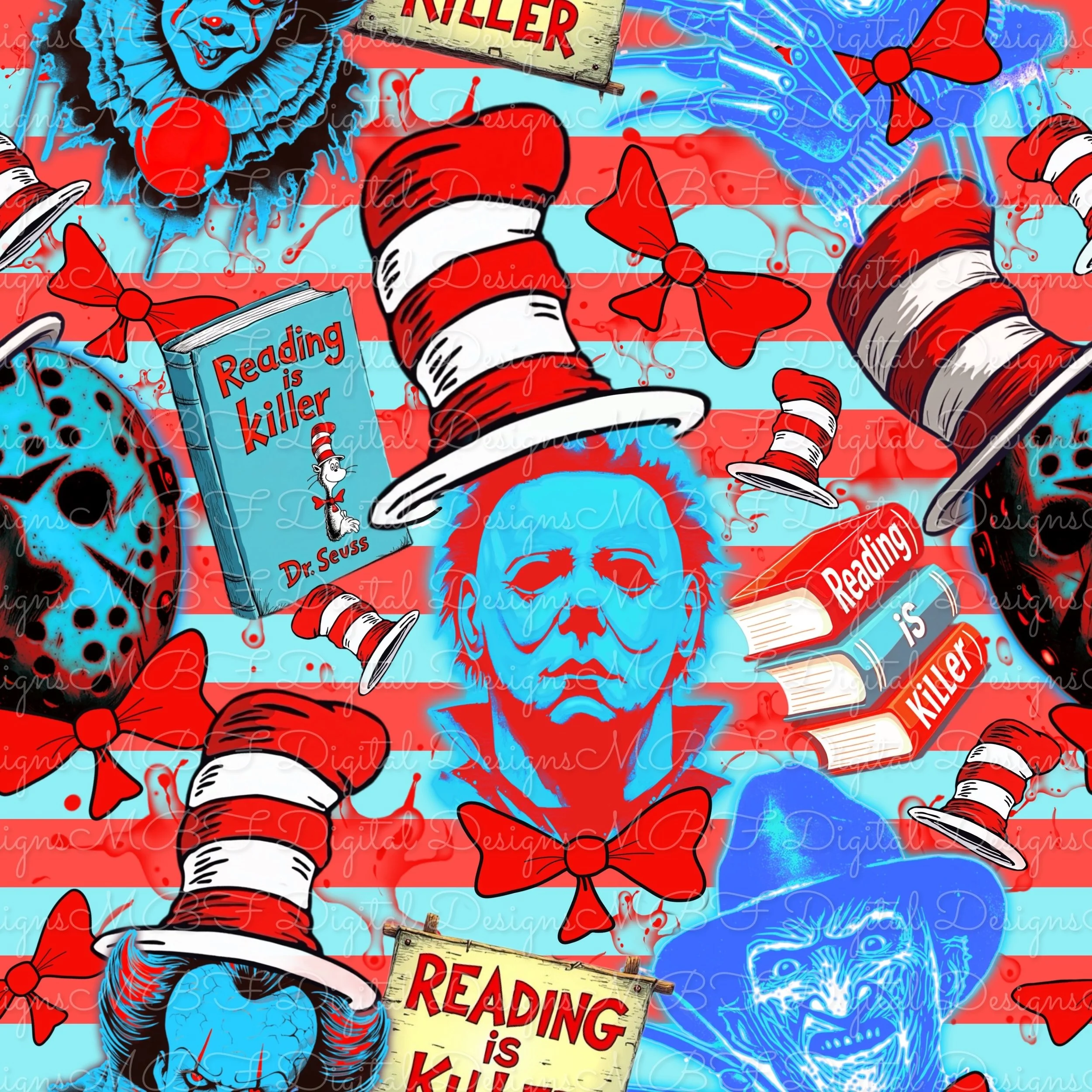 Reading Is Killer 2 (red/aqua striped color way)