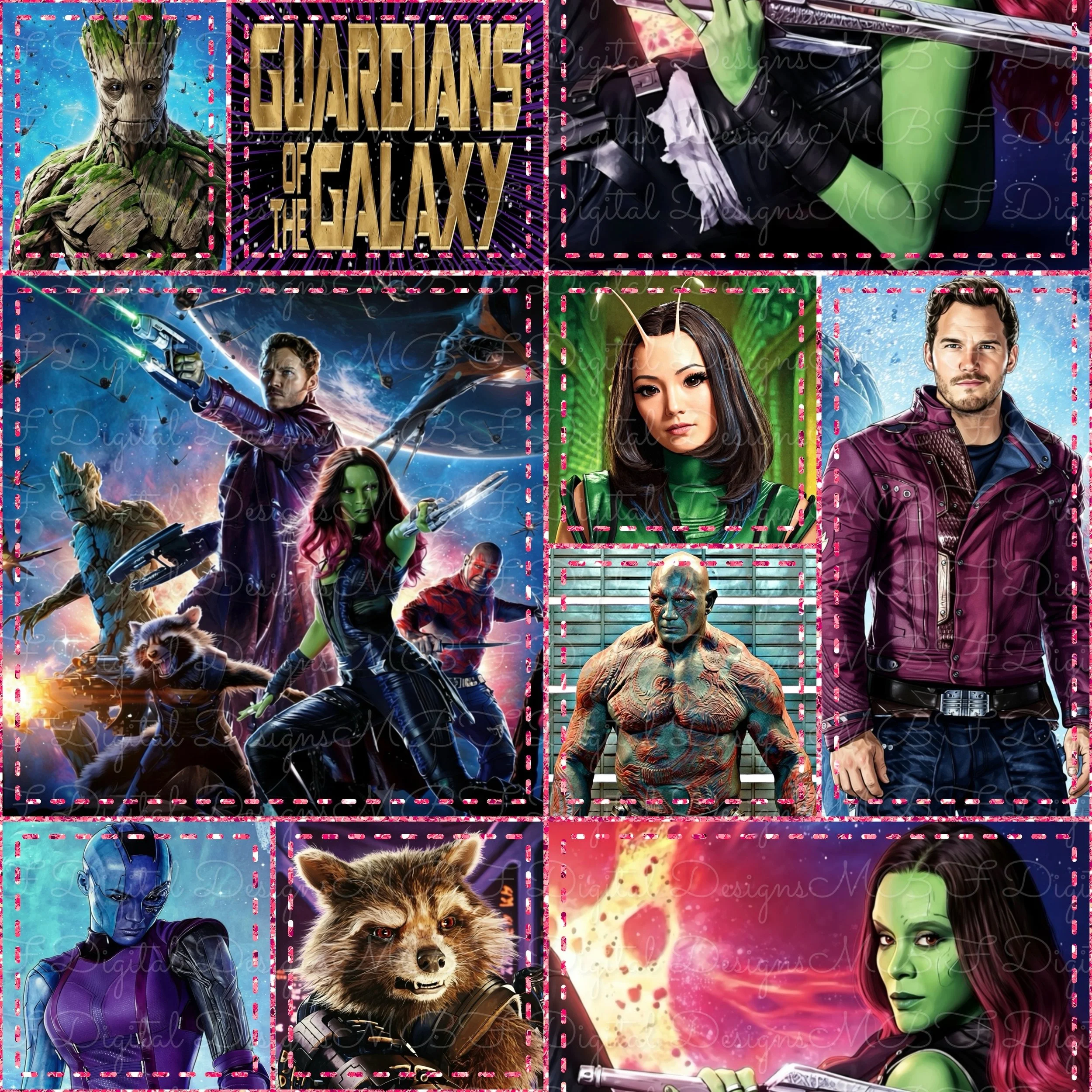 Guardians of the Galaxy Patchwork (fierce pink glitter stitch color way)