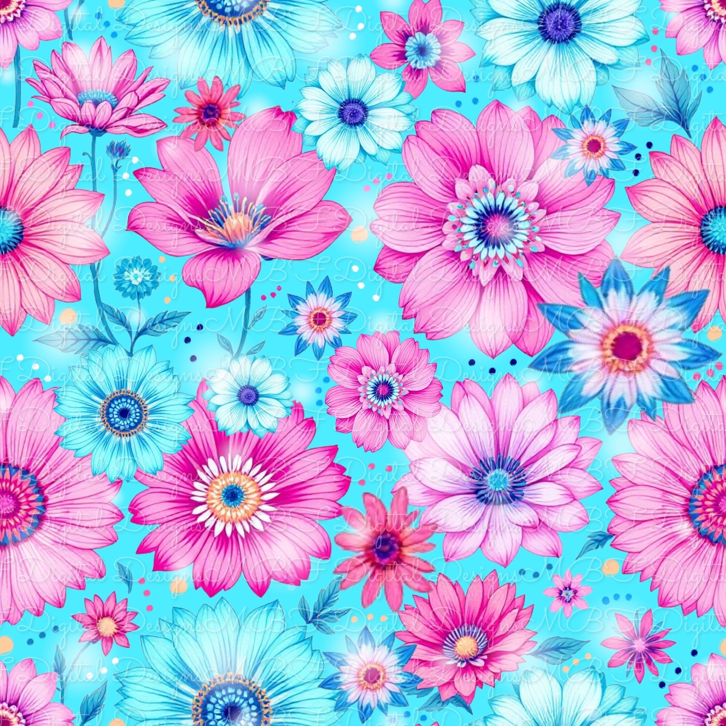 Bursting Blooms (aqua blue color way)