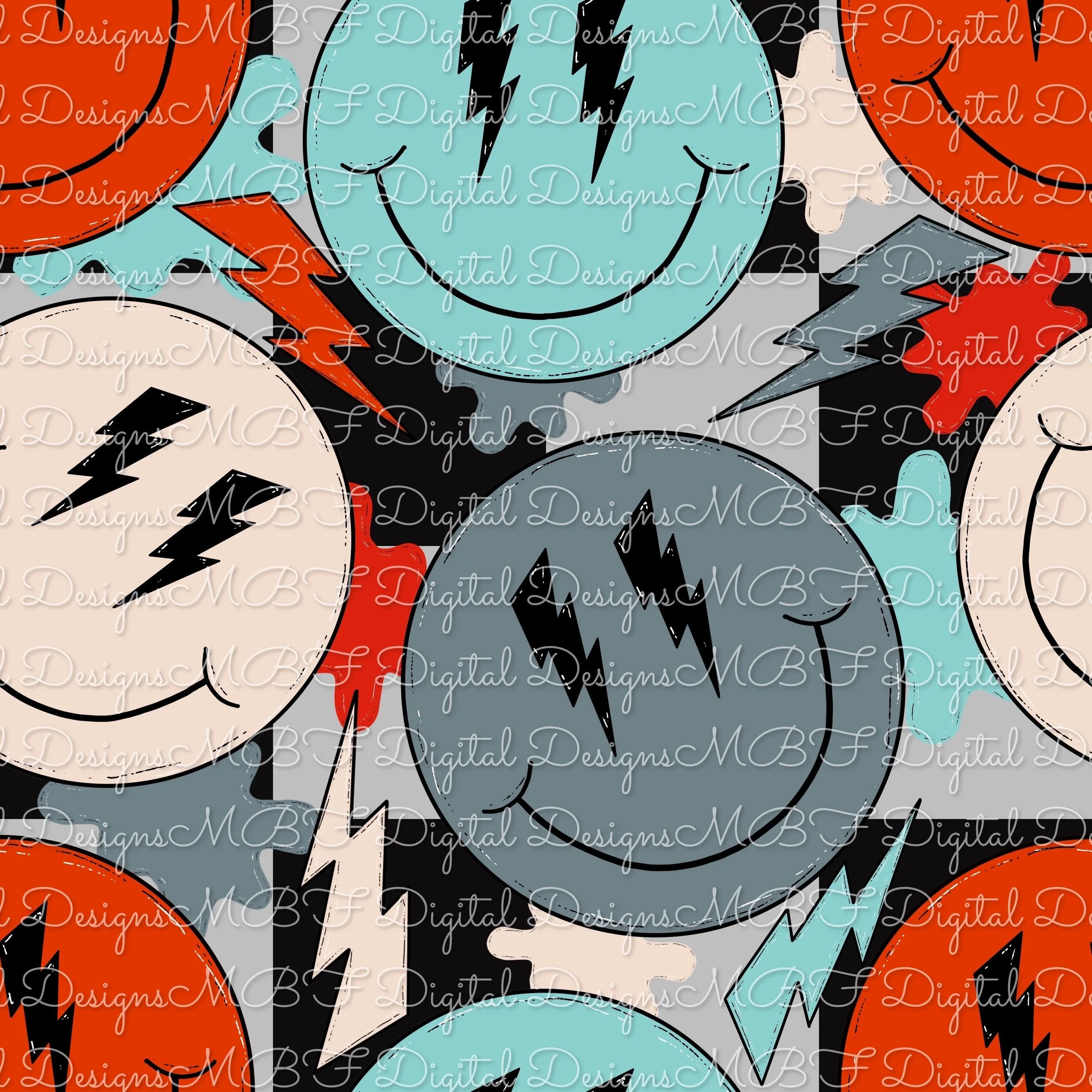 Lightening Smilies (gray and black checked color way)