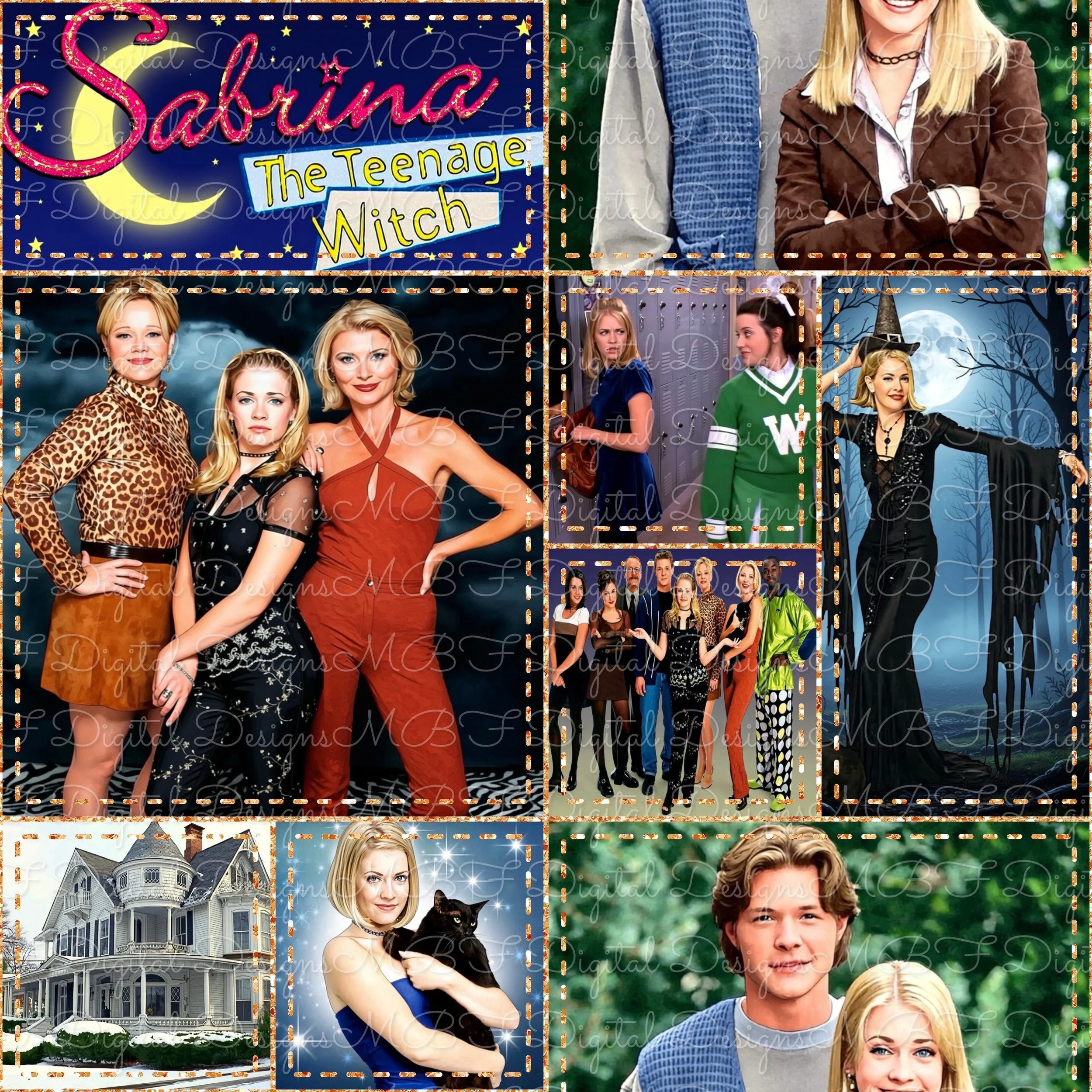Sabrina The Teenage Witch Patchwork (gold glitter stitches color way)