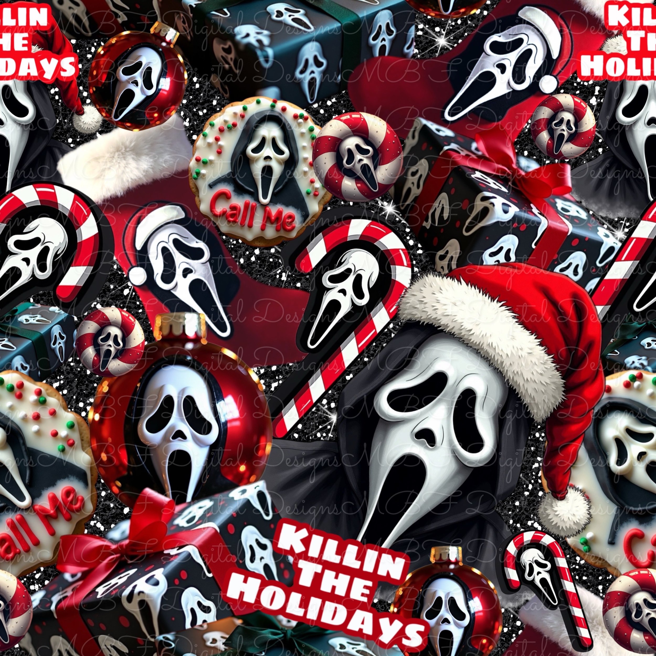 Santa Ghostface (Black Glitter color way)