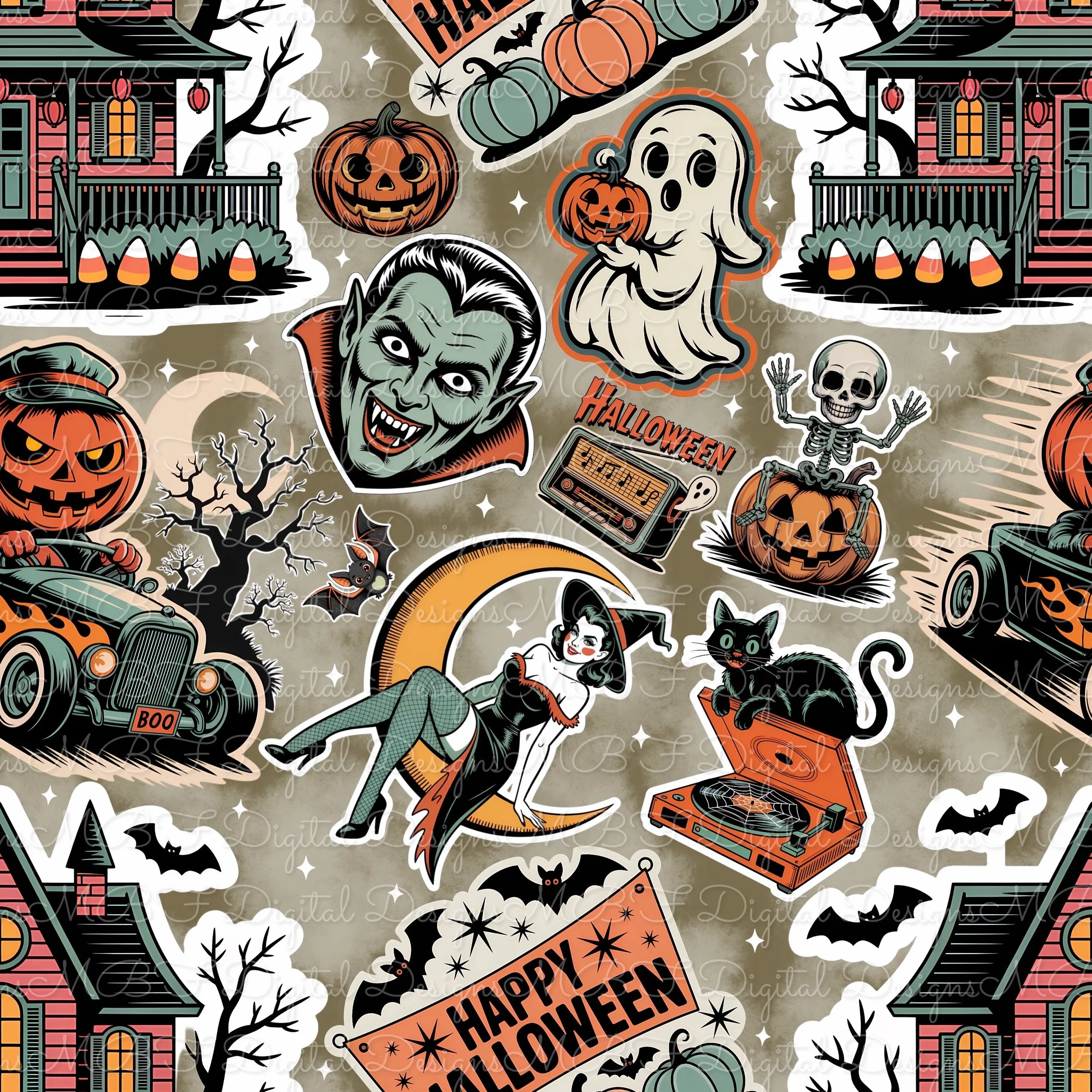 Retro Halloween Stickers (vintage brown color way)