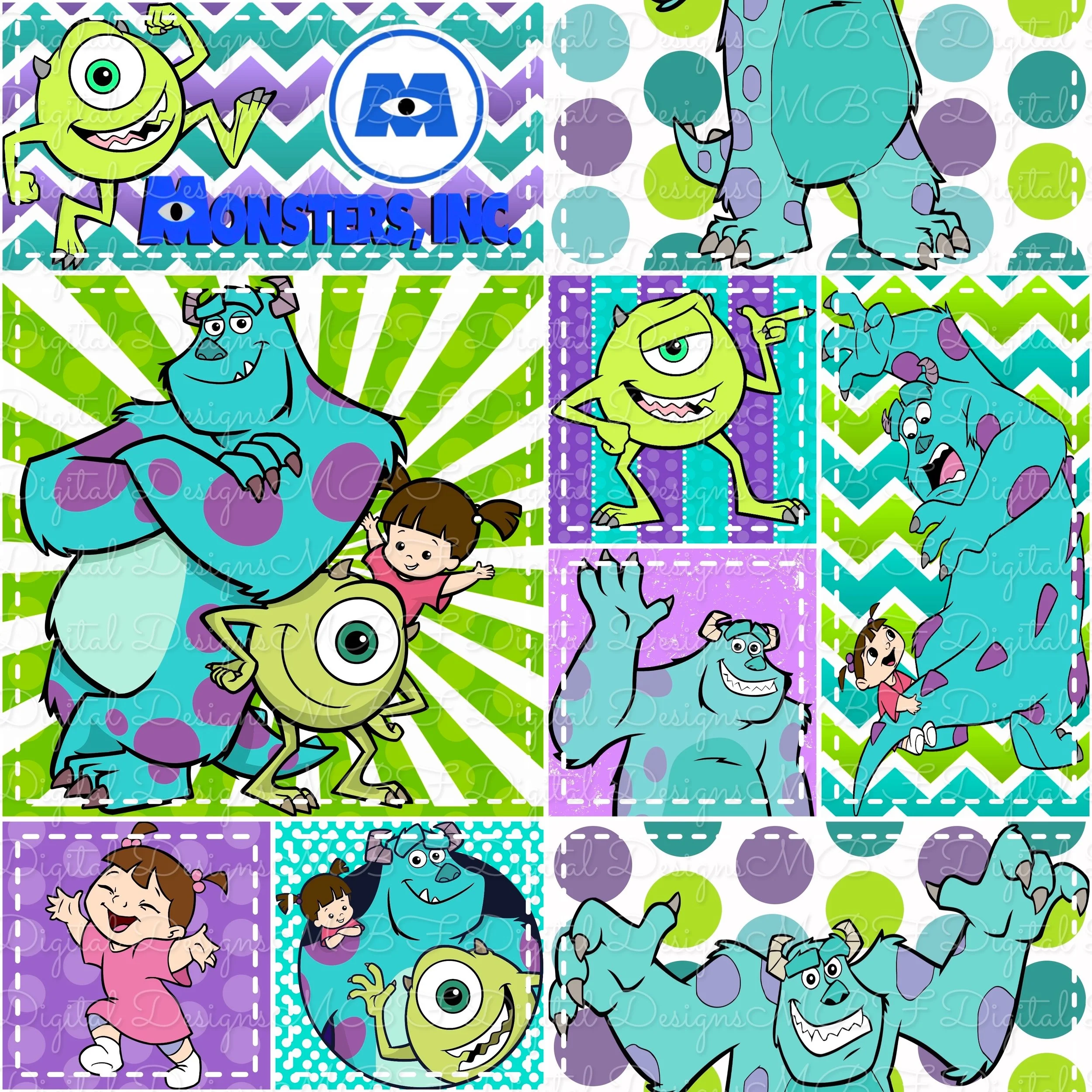 Monsters Inc Patchwork (white stitches color way)
