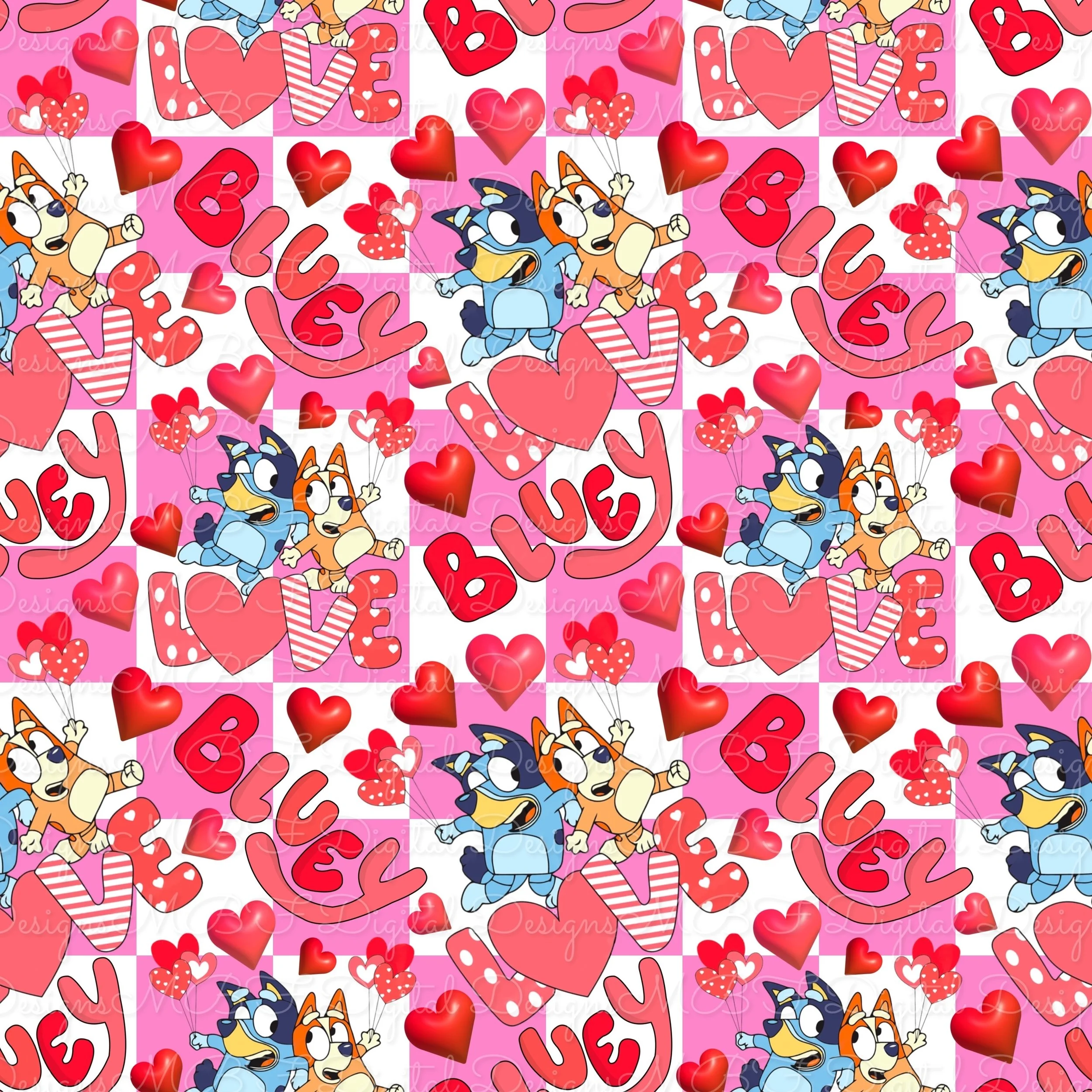 Heeler Love (pink and white checked color way)