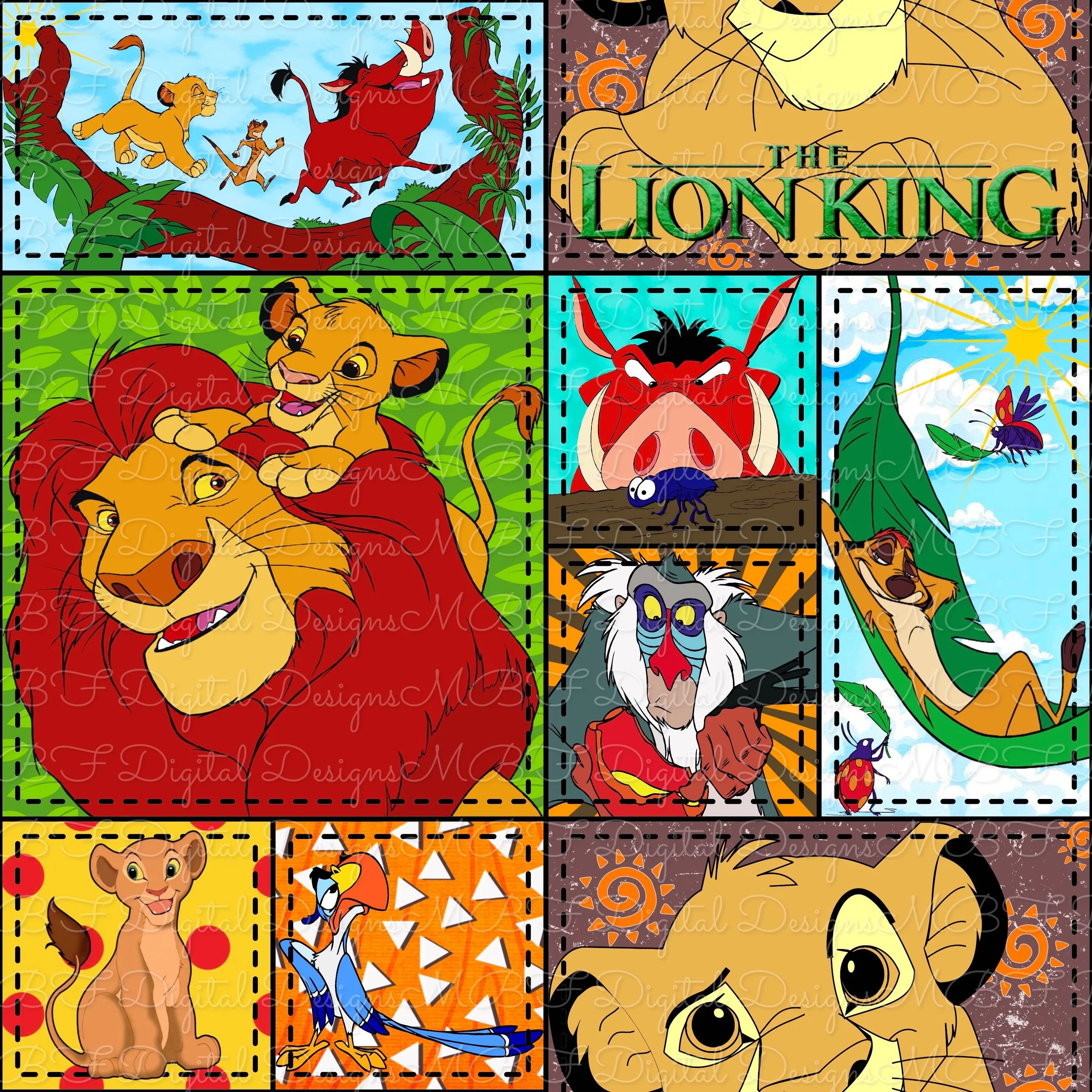 The Lion King Patchwork (black stitches color way)