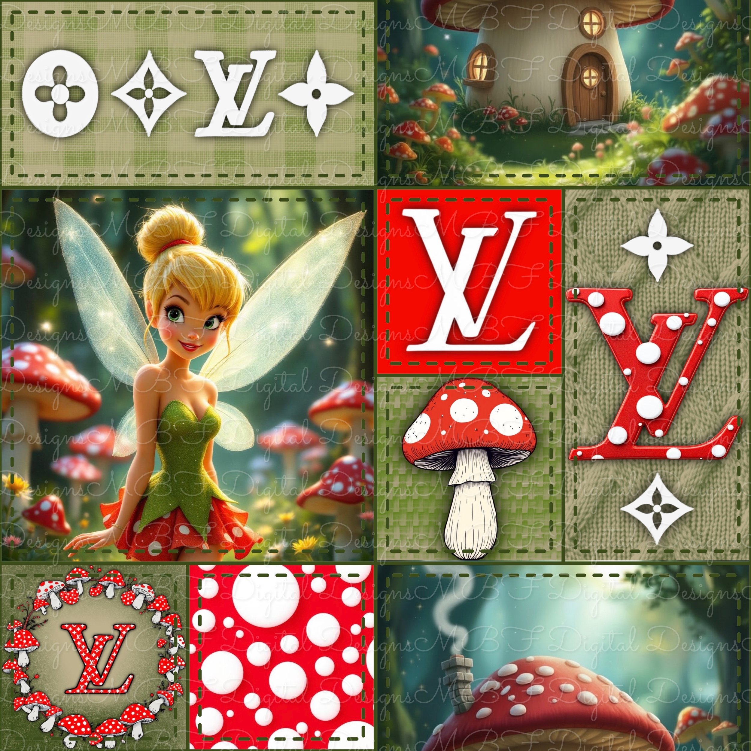 LV Cottagecore Tink Patchwork  (deep forest green stitches color way)