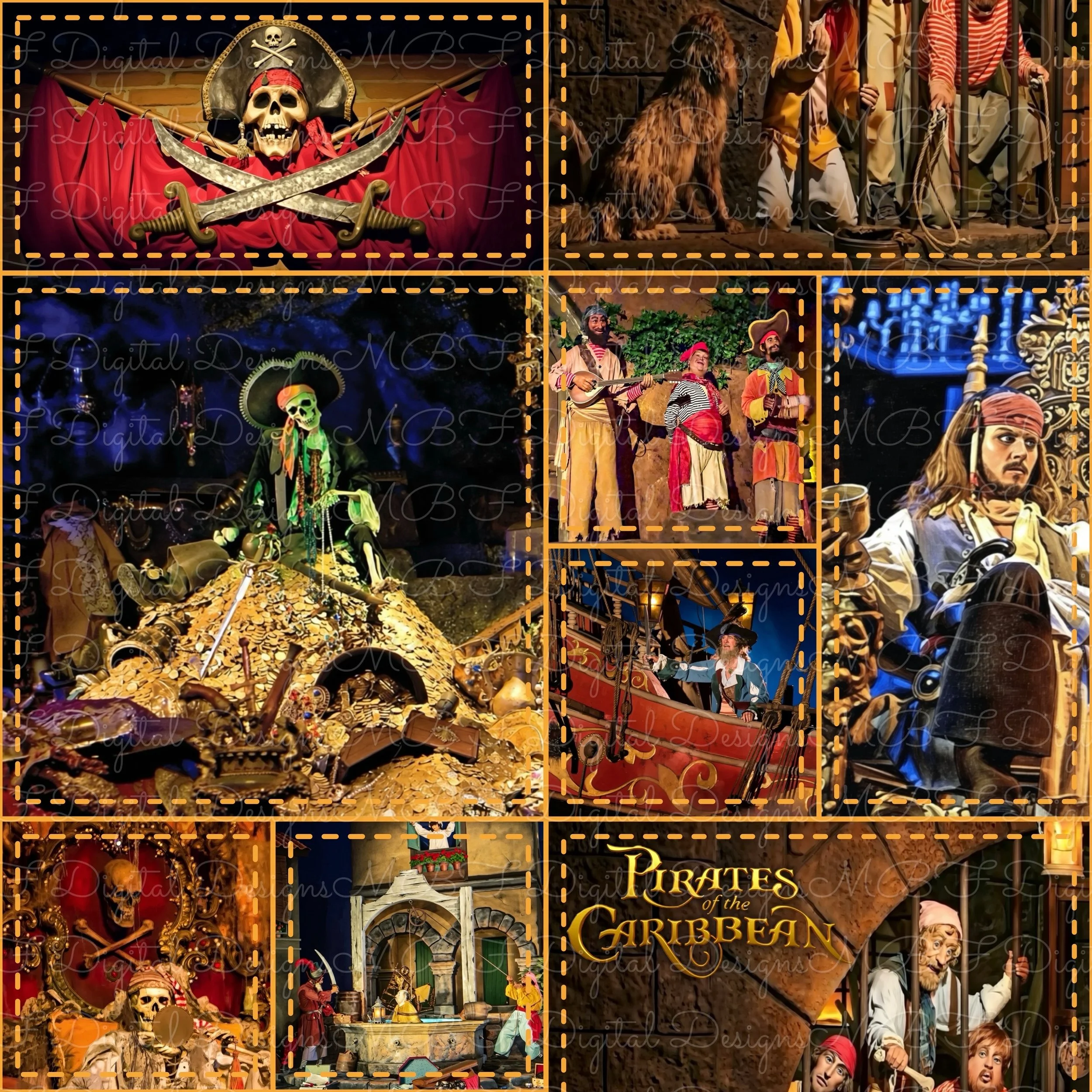 Pirates of The Caribbean Ride Patchwork (solid gold stitches color way)