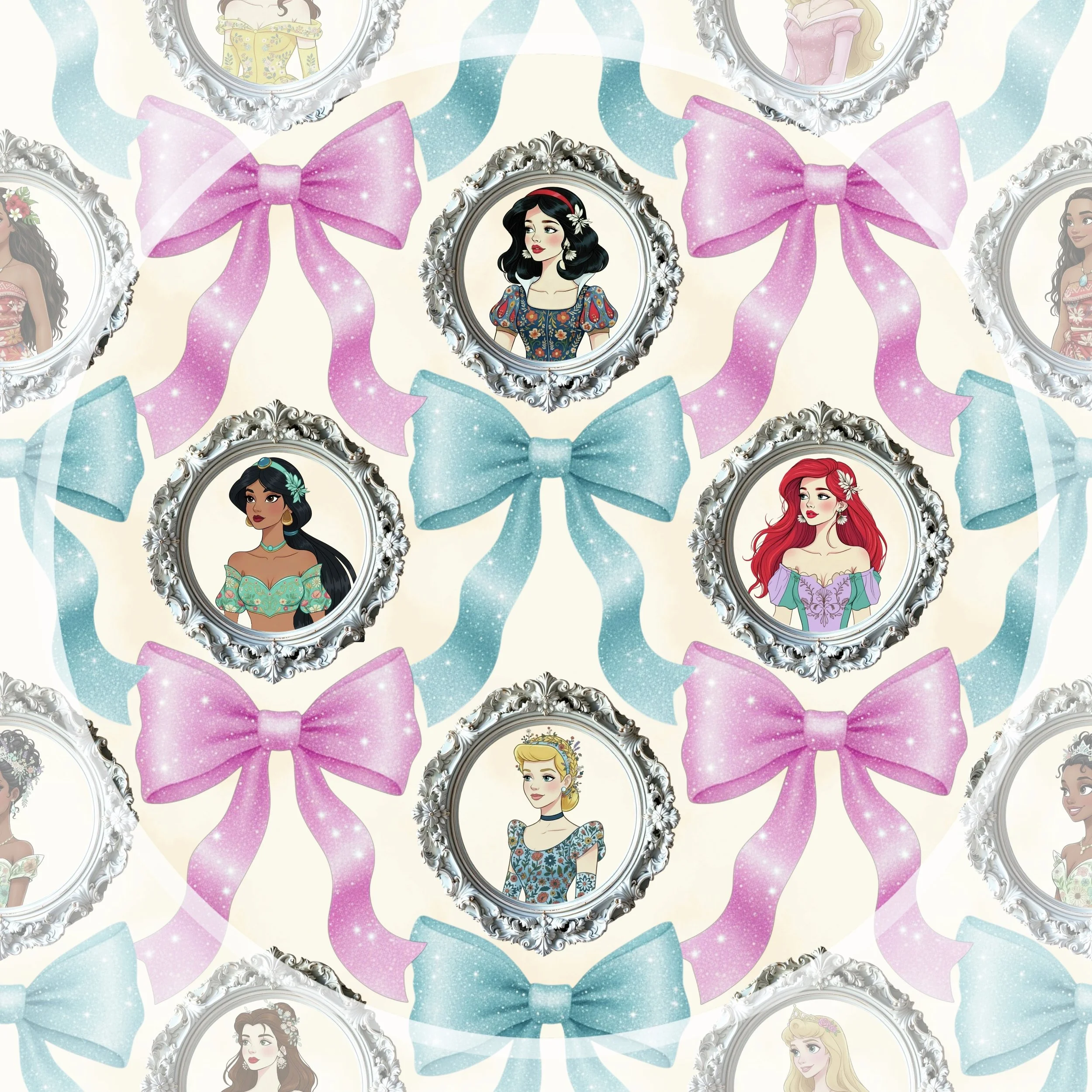 Boho Bows N Floral Framed Princesses (antique cream color way)