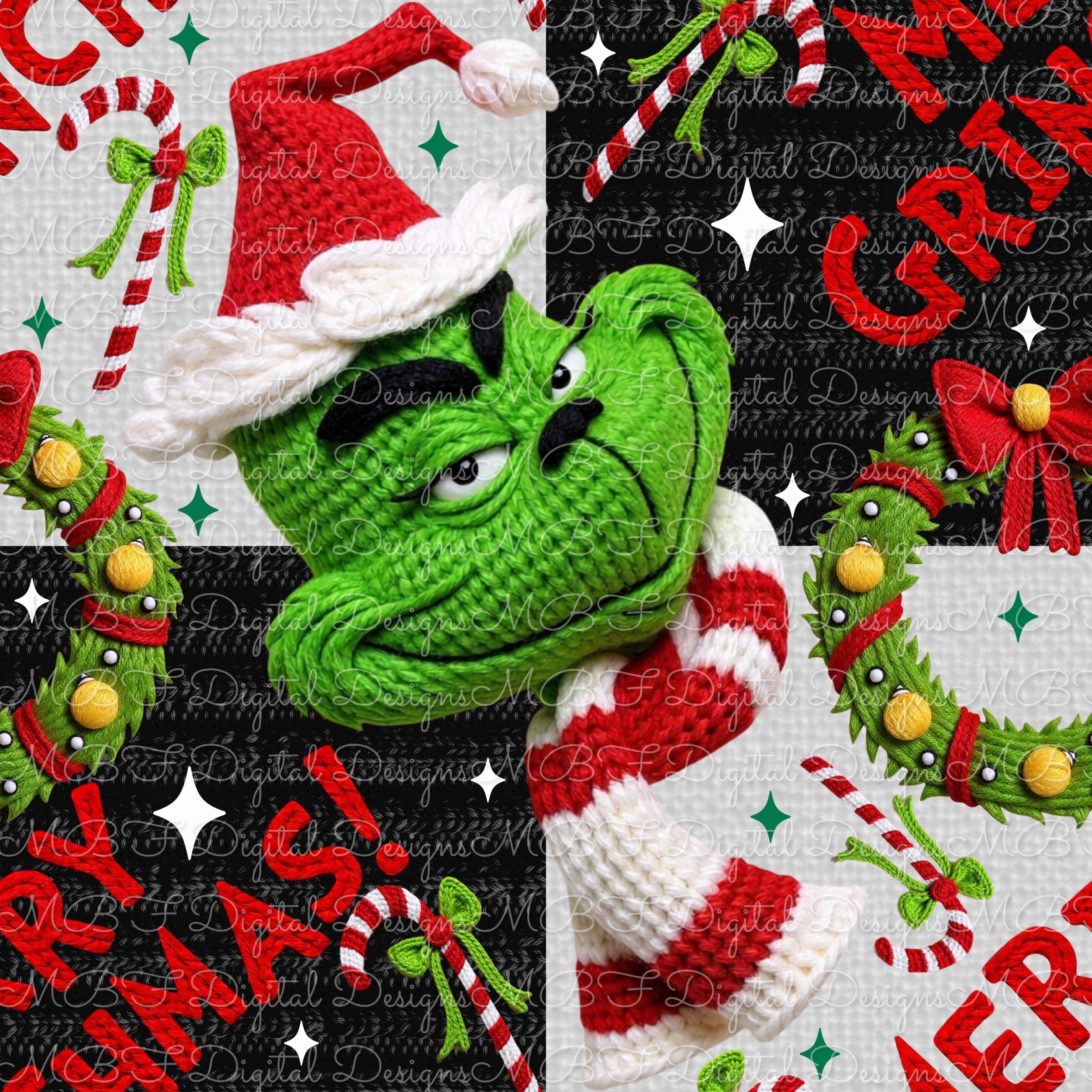 Merry Knitted Grinchmas (black and white color way)