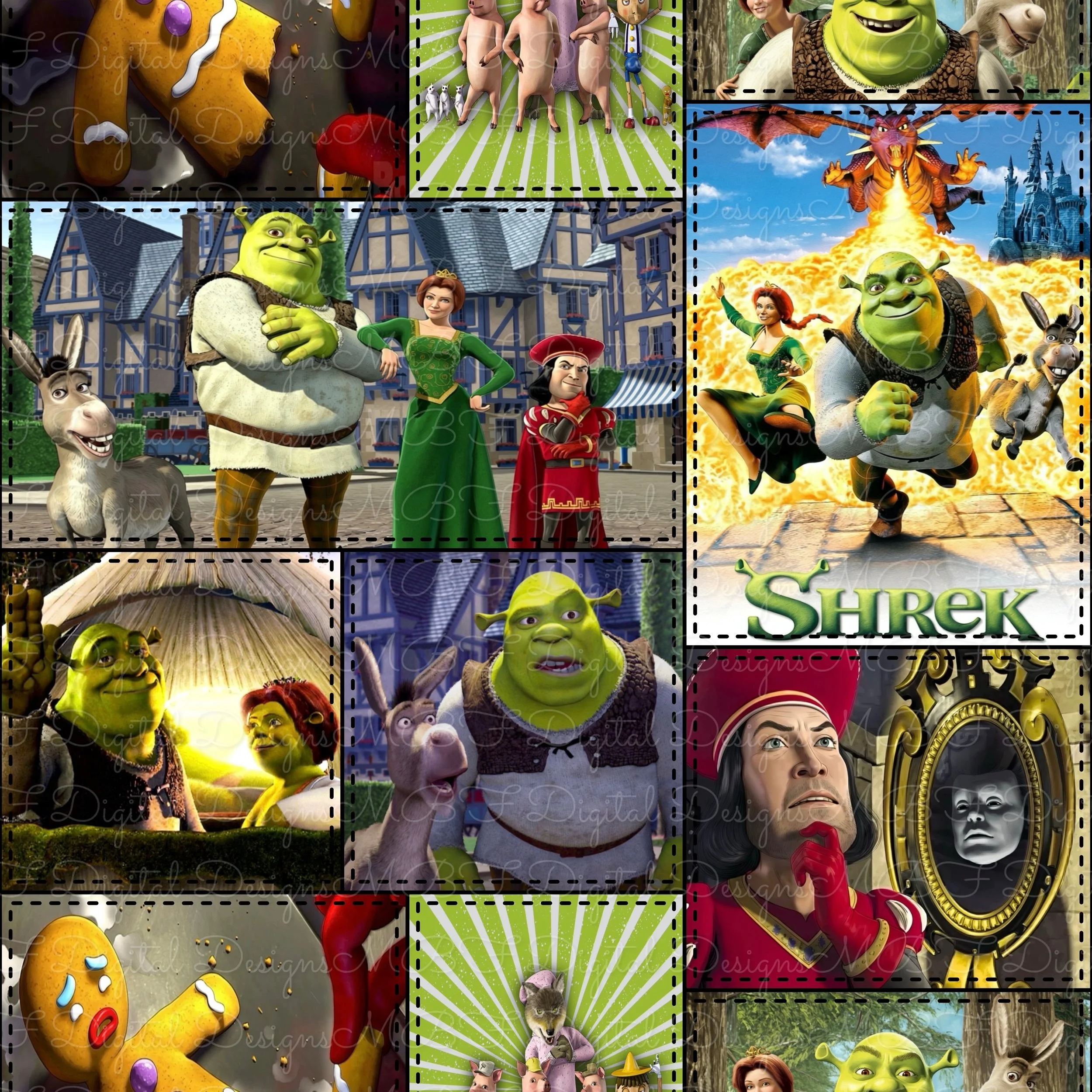 Shrek Patchwork (black stitches color way)