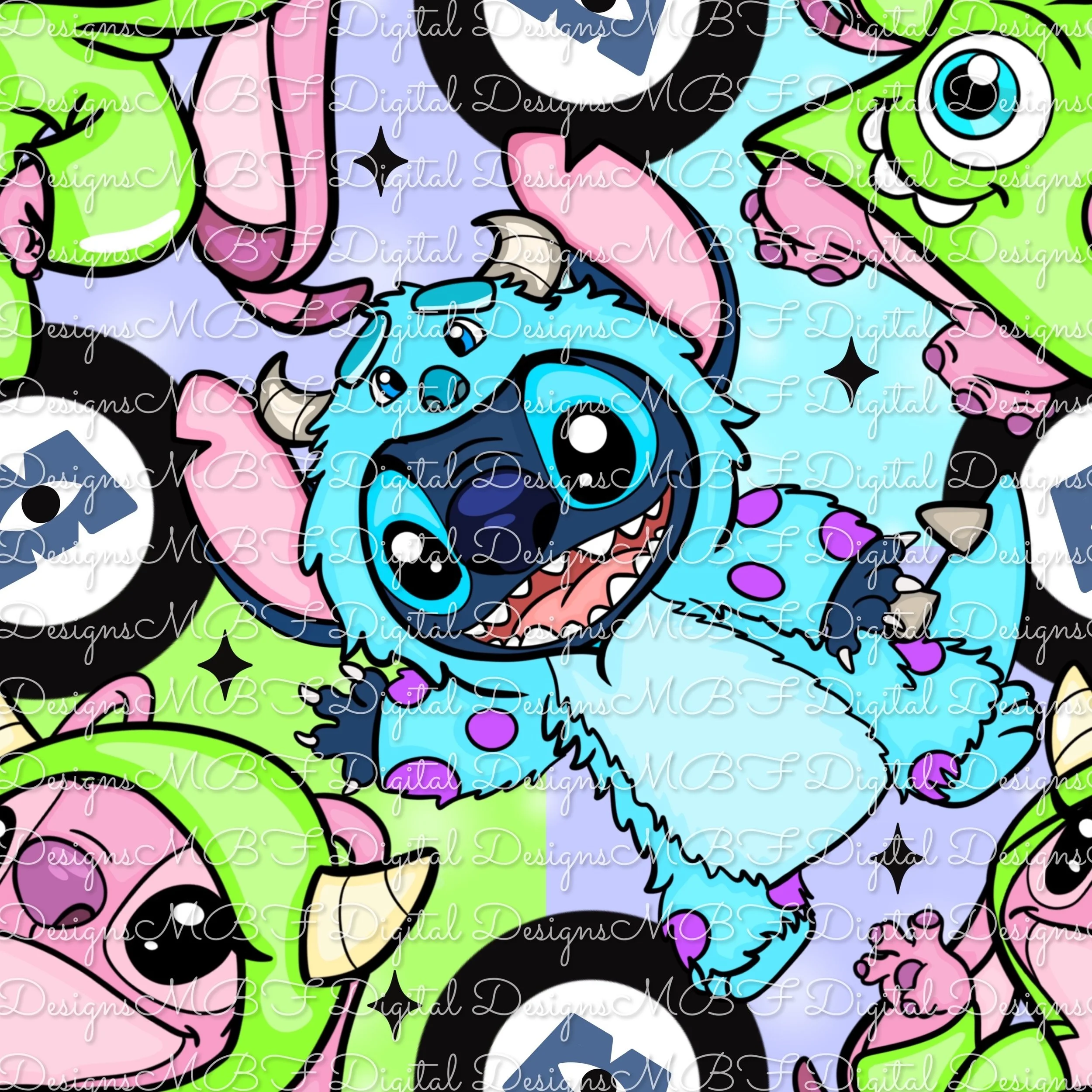 Monsters Stitch (lavender and aqua checked color way)
