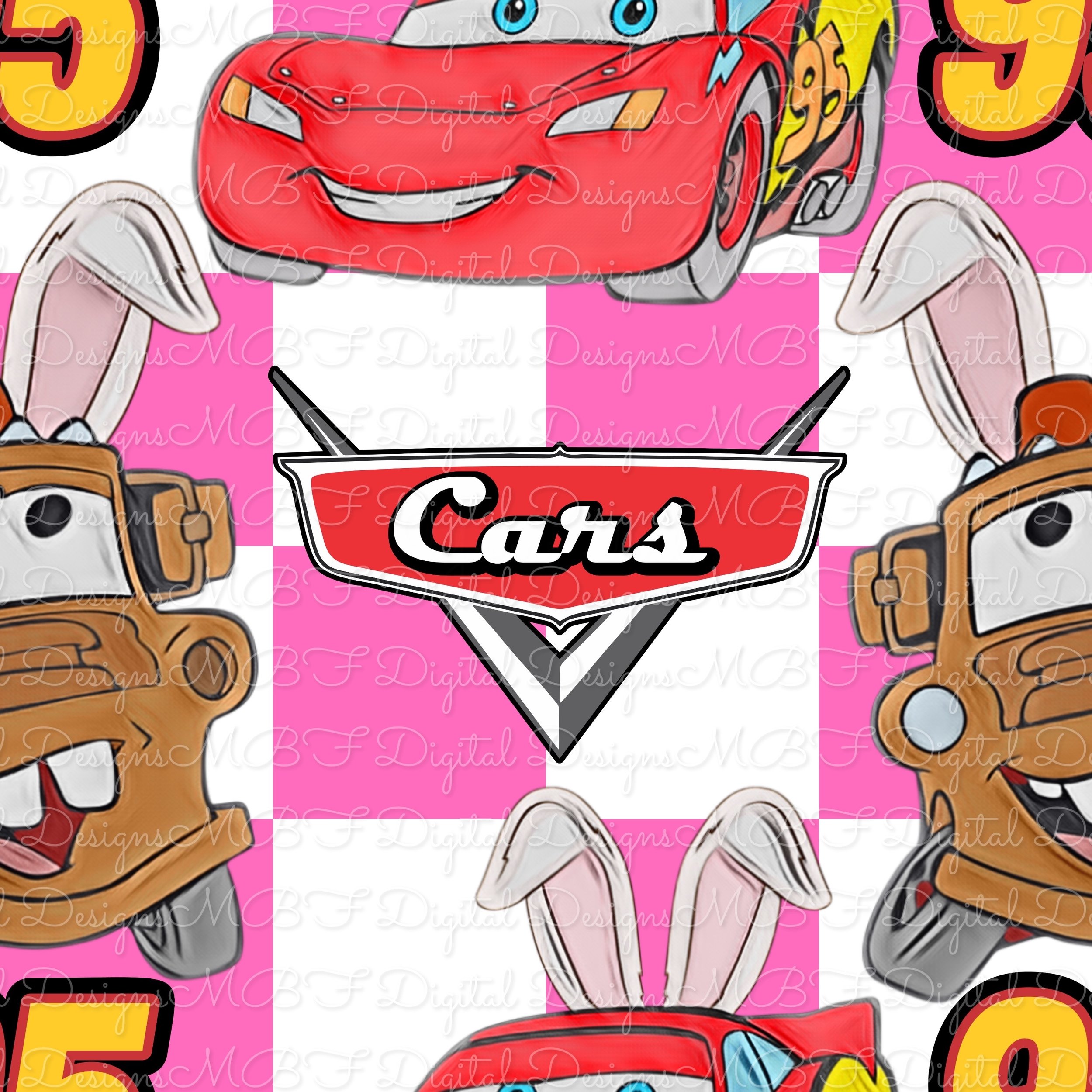Cars Bunnies (pink and white checked color way)