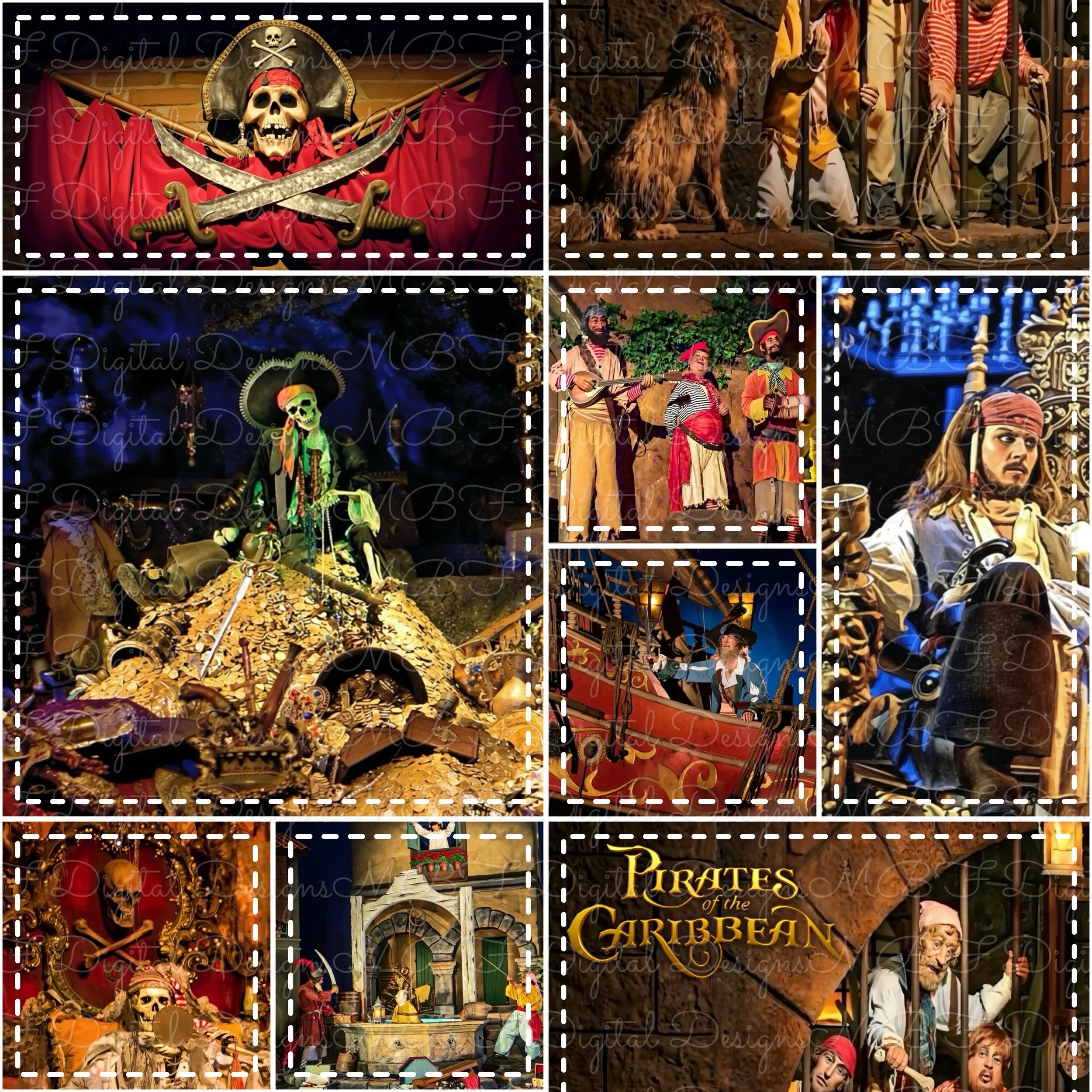 Pirates of The Caribbean Ride Patchwork (white stitches color way)