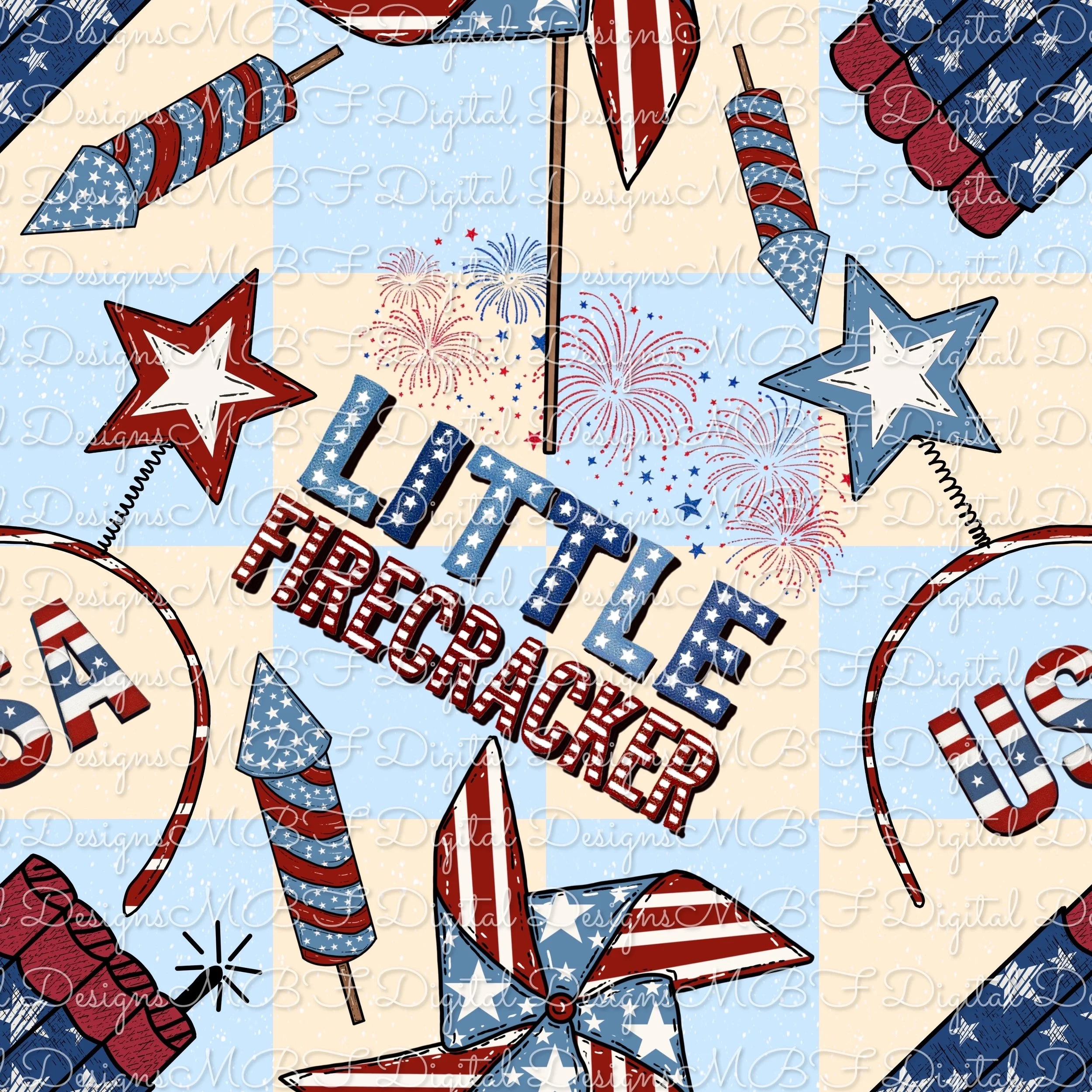 Little Firecracker (baby blue and cream checked color way)