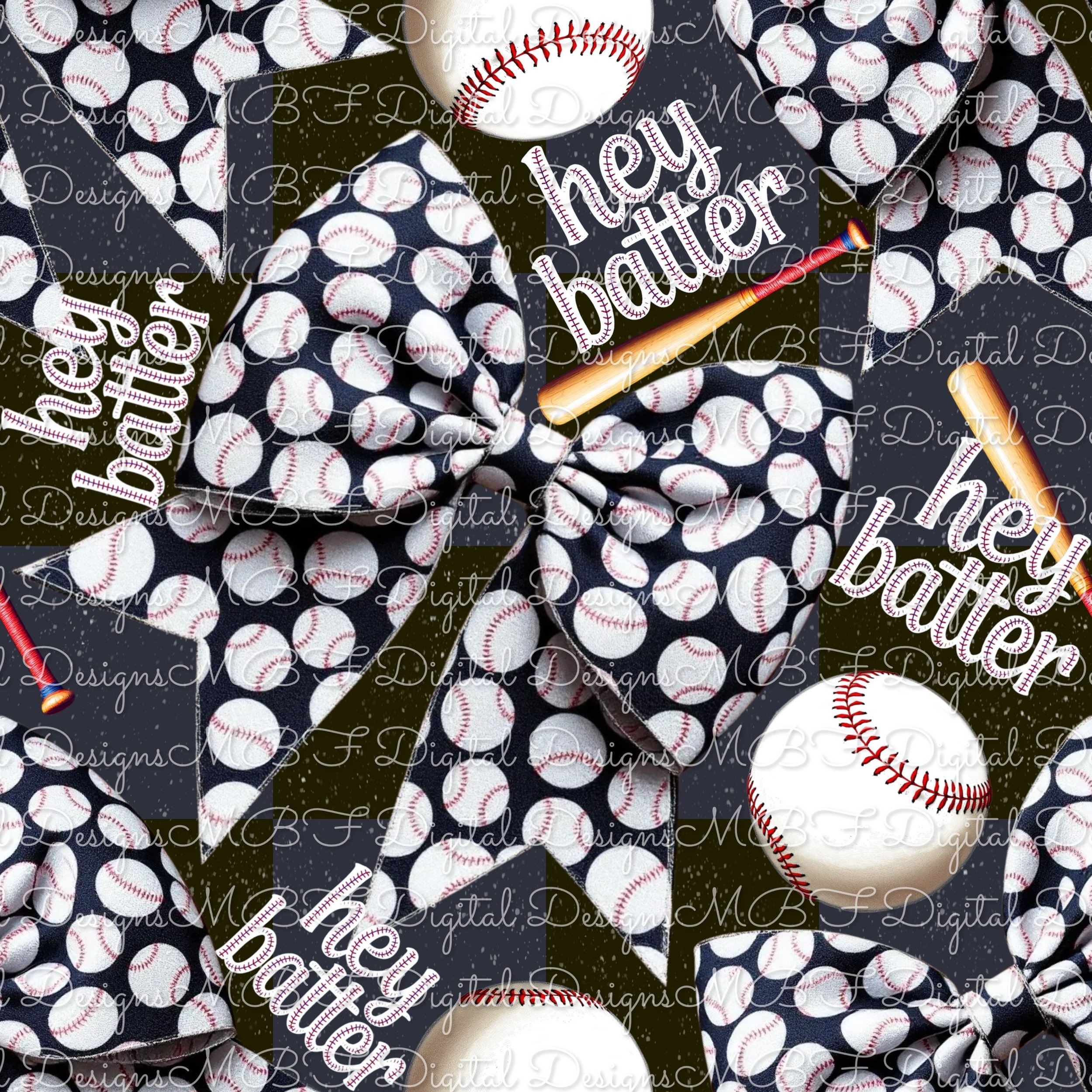 Baseball N Bows (deep black and blue checked color way)