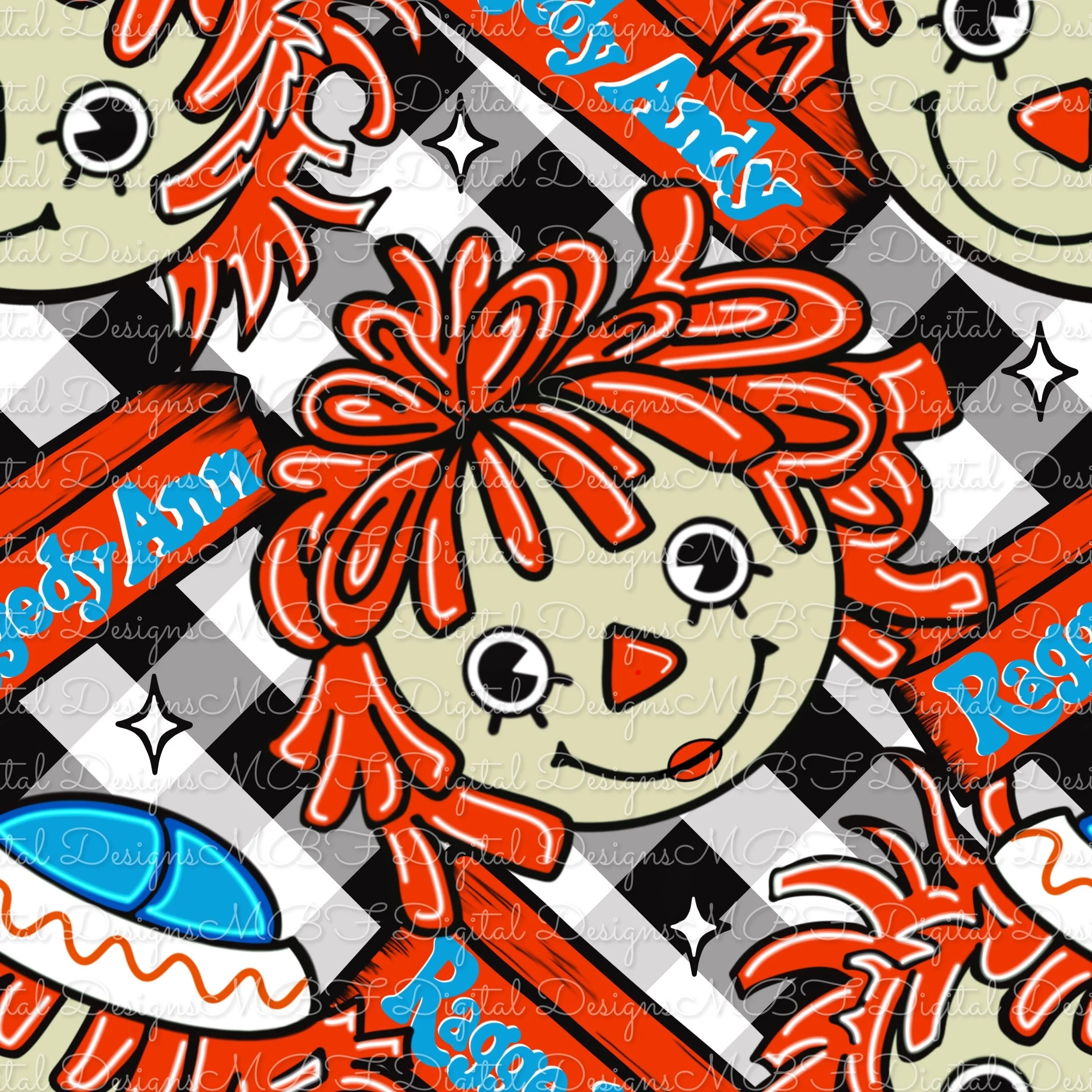 Raggedy Sibs (black and white plaid color way)