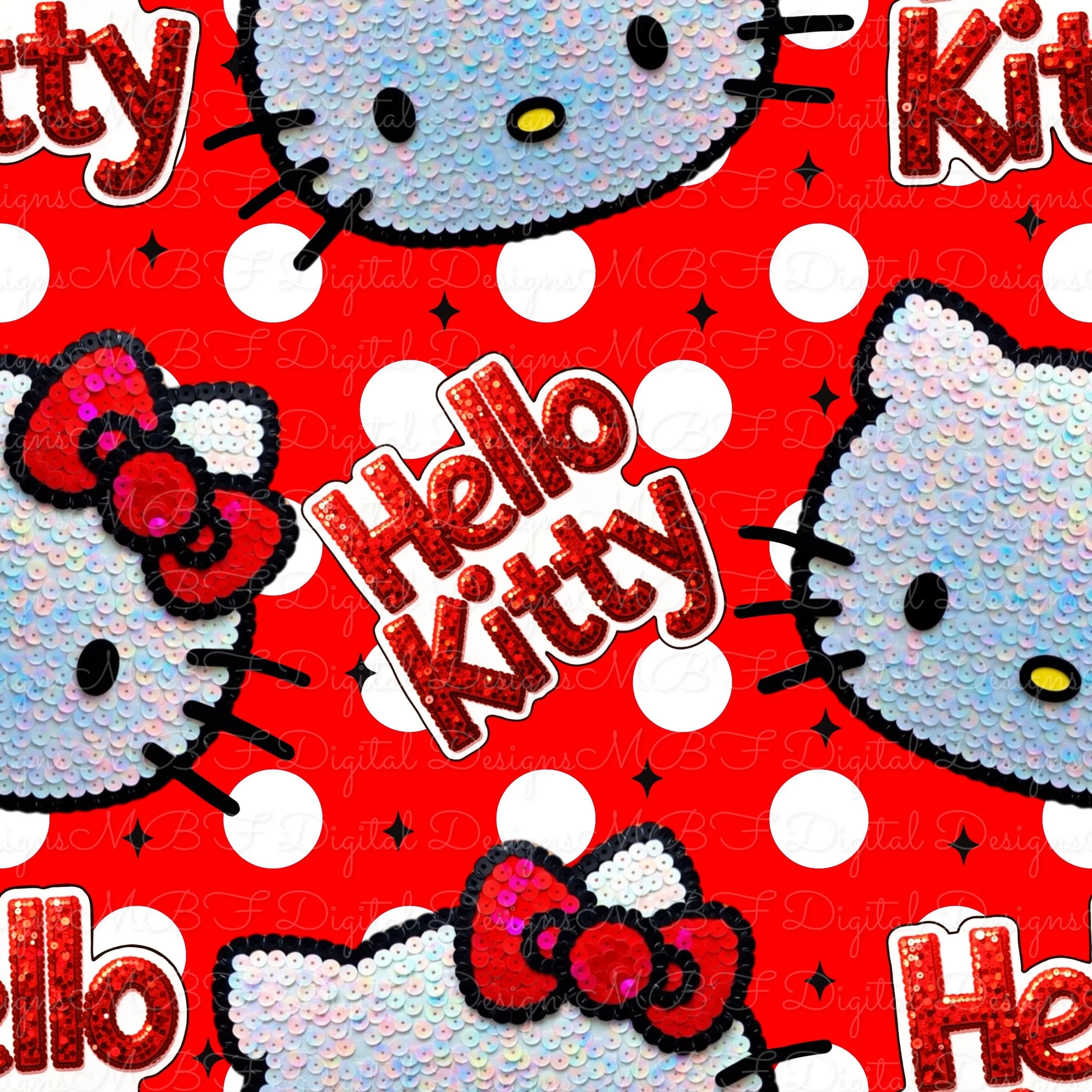 Hello Sparkles (red and white dot color way)