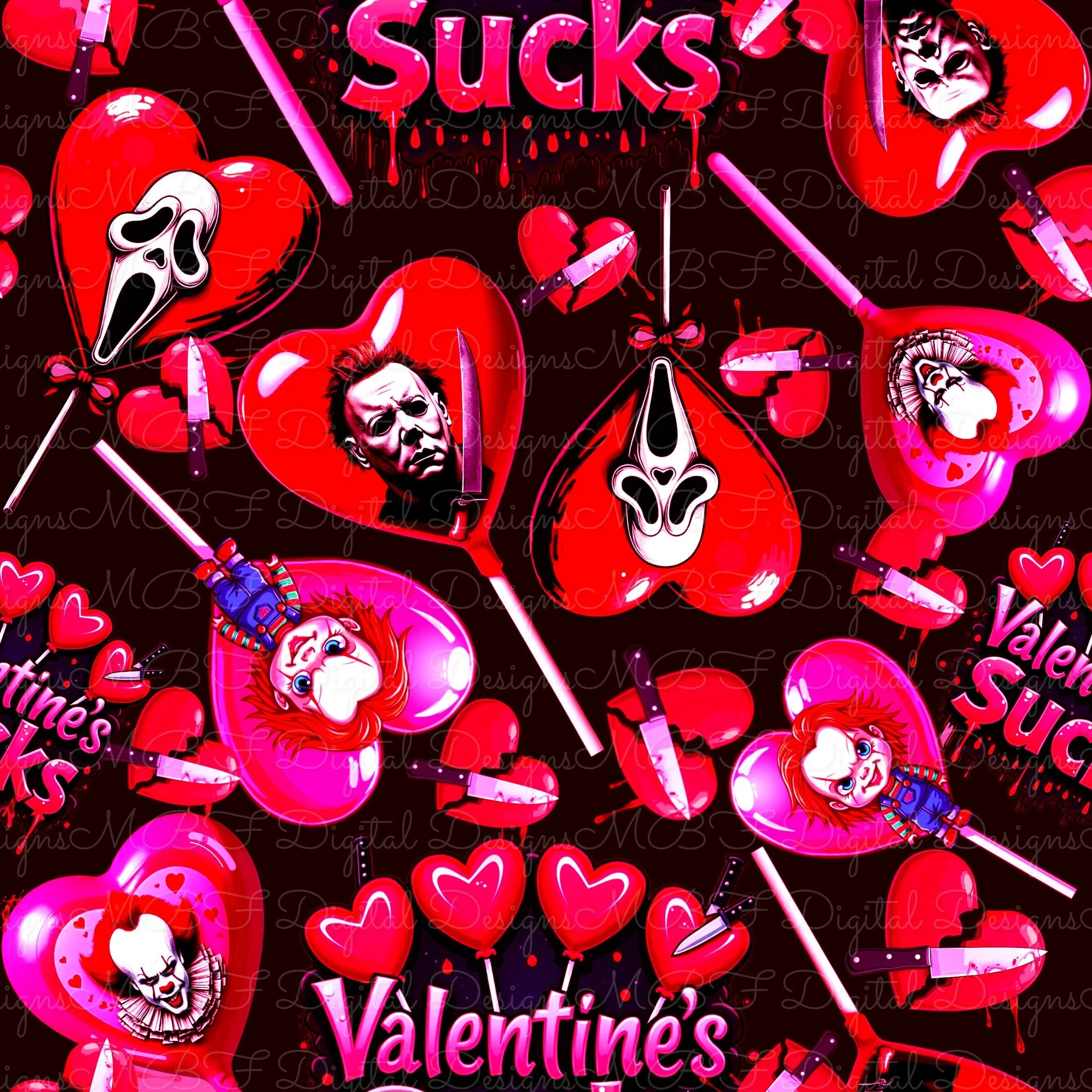 Valentines Sucks (Electic Pink and Red Solid Black Color Way)
