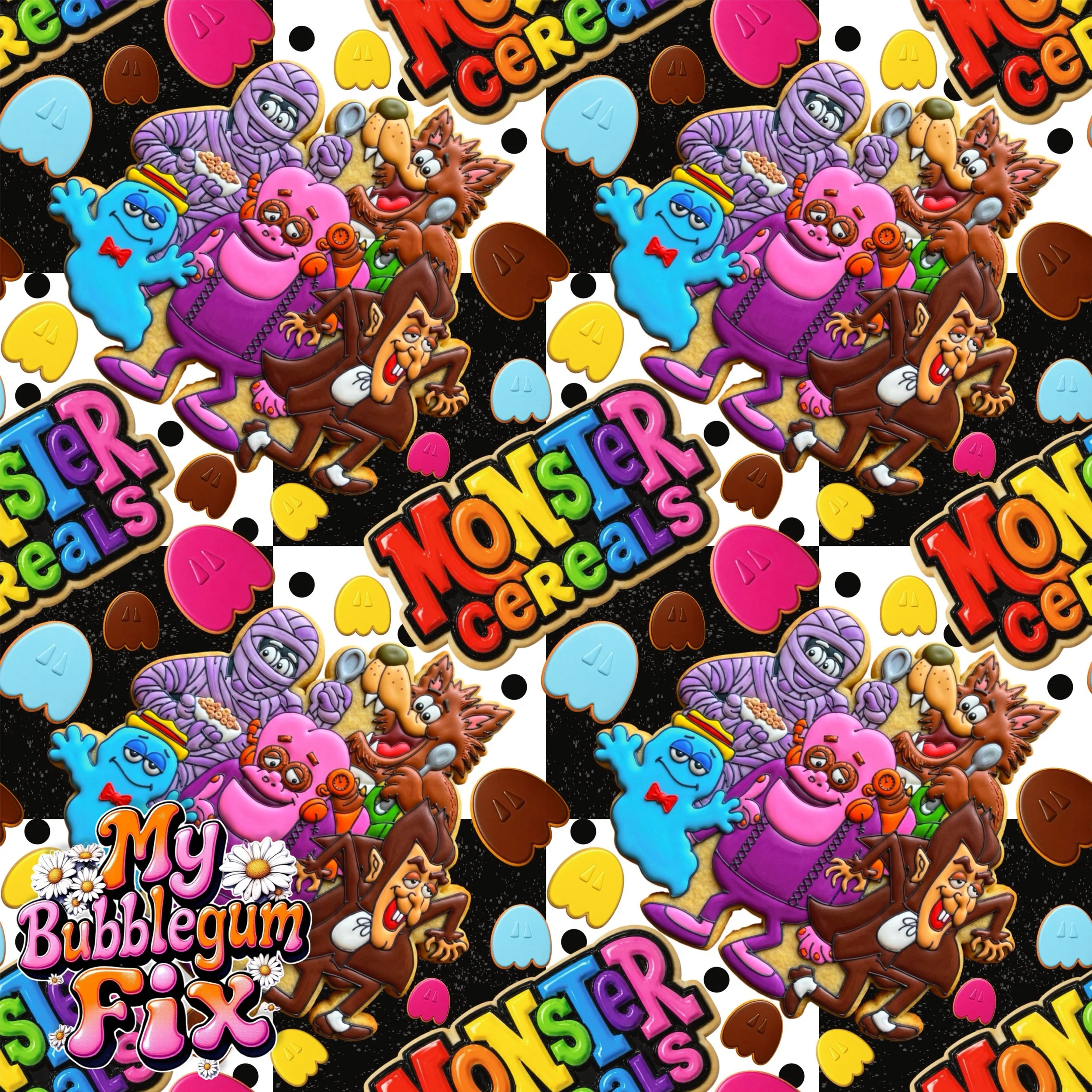 Monster Cereal Cookies (black and white checked color way)