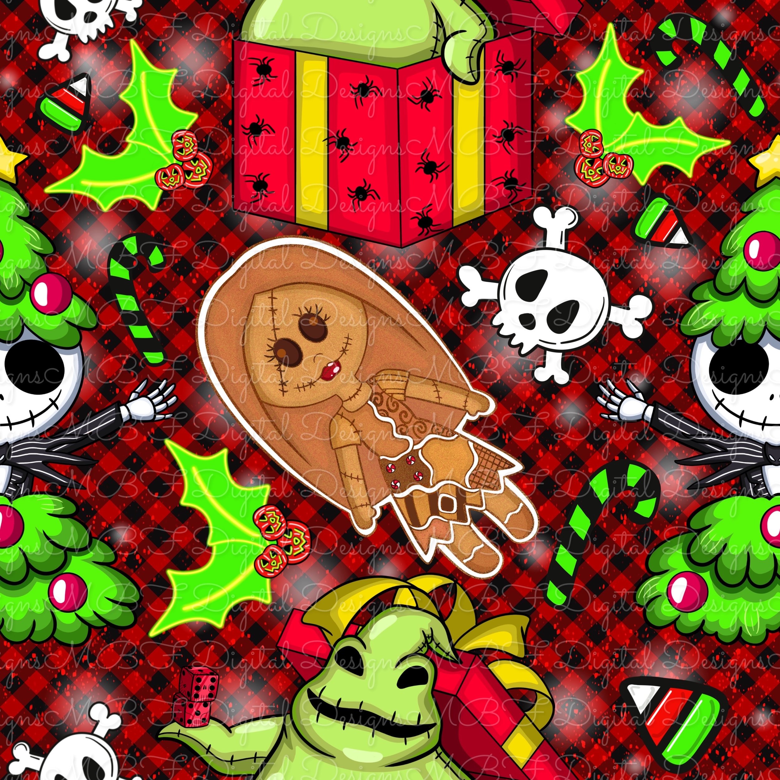 Nightmare Holidays (red/black diagonal plaid color way)