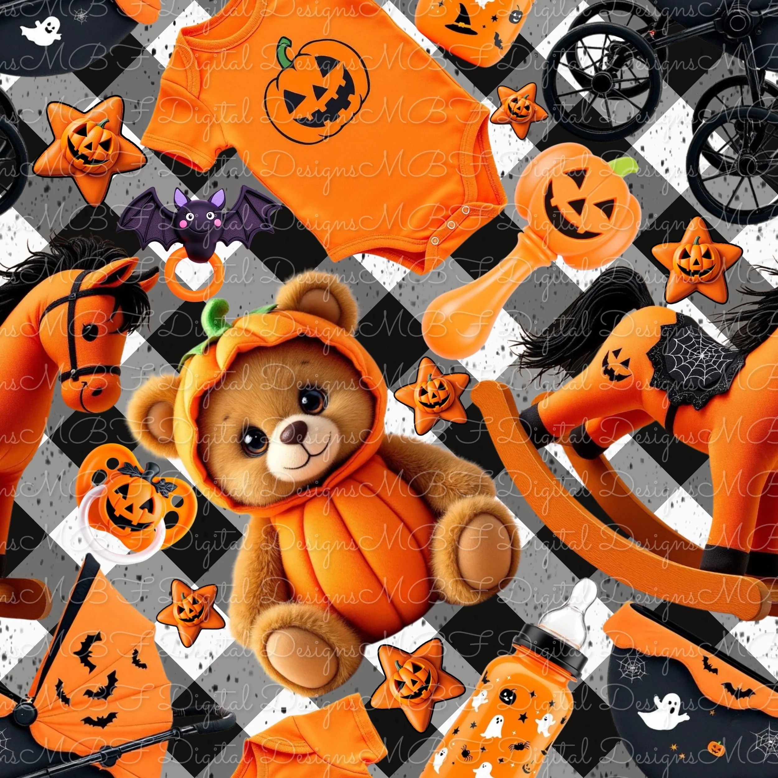 Spooky Baby (black and white diagonal plaid color way)
