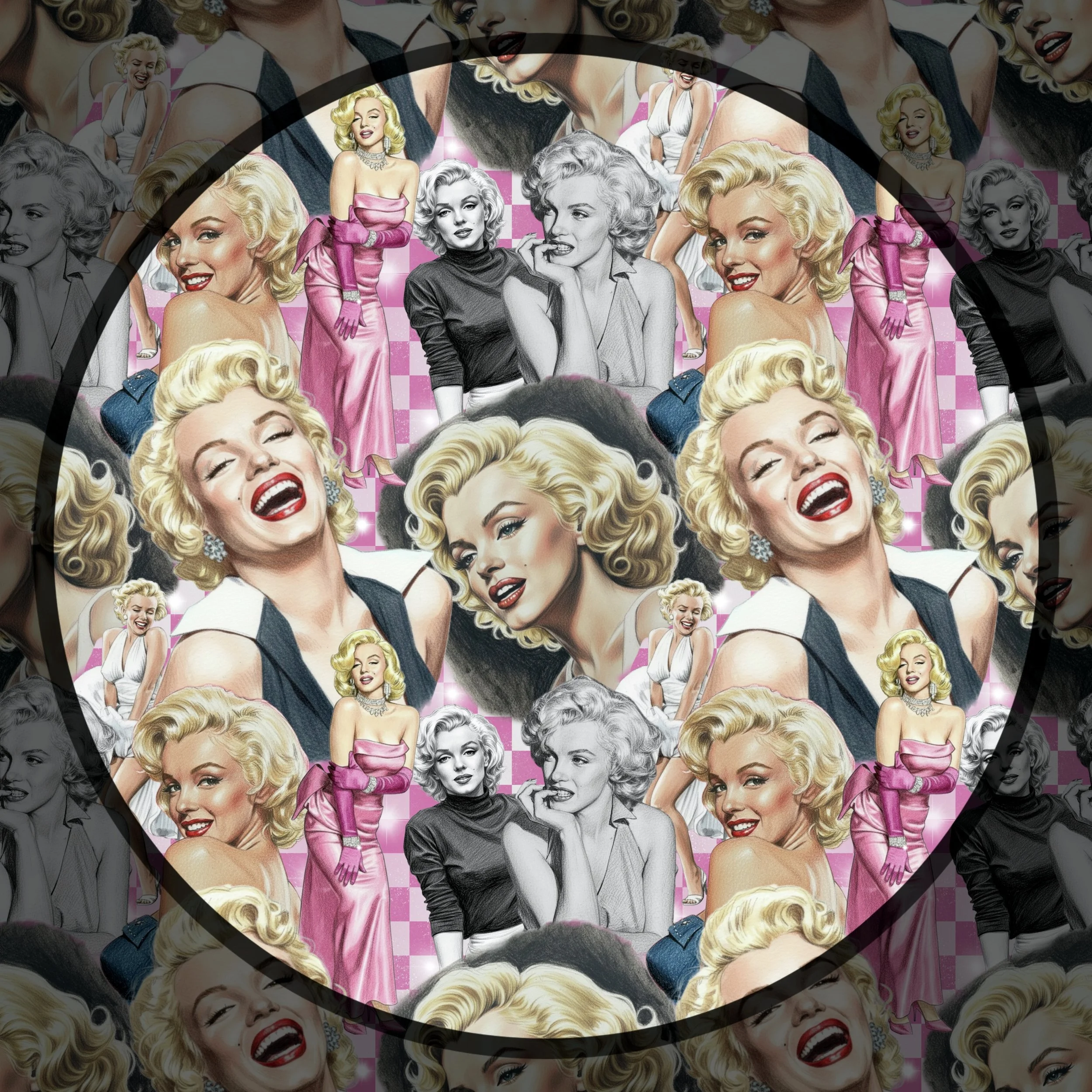 Marilyn Iconic Collage (silver screen darling pink checked way)