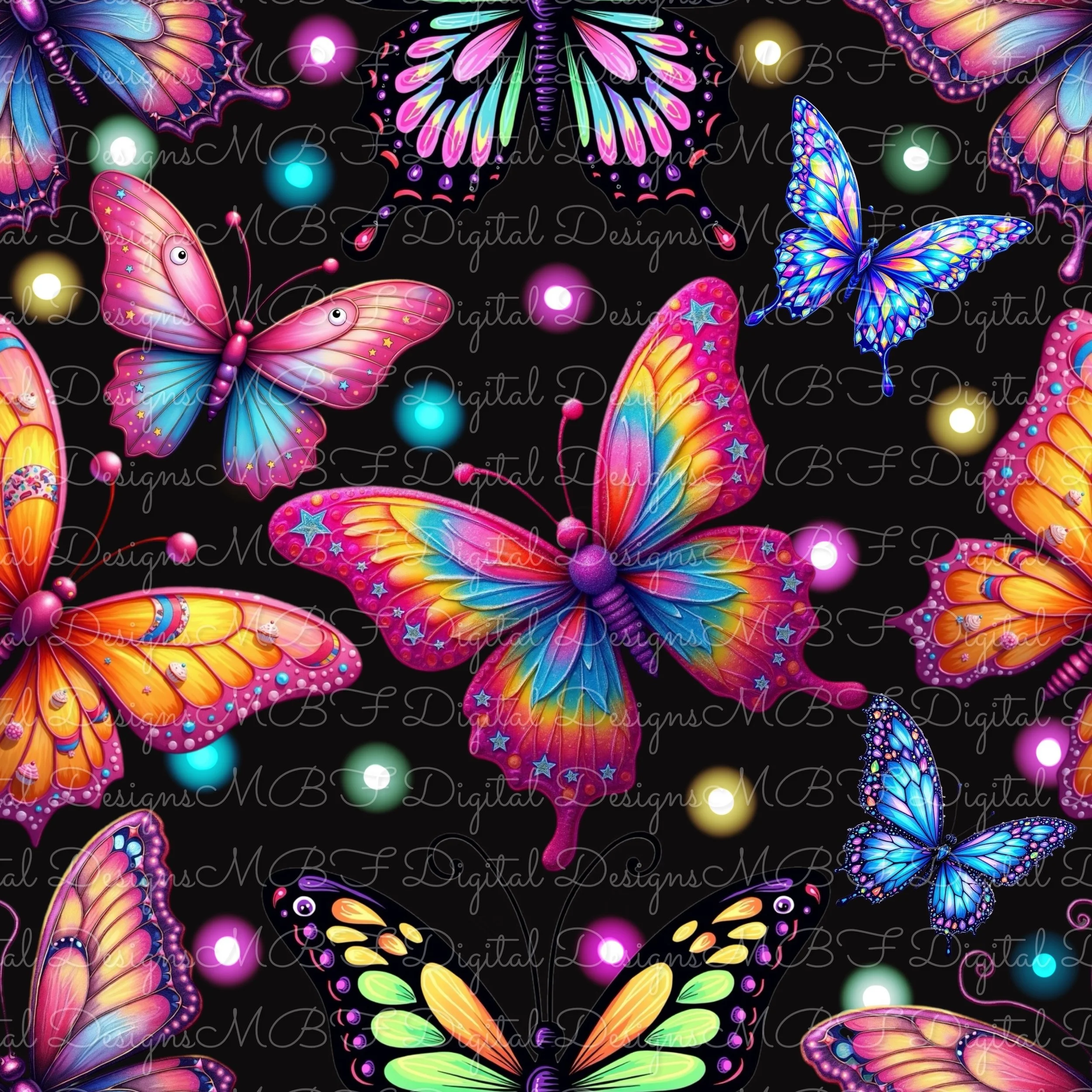 Whimsical Neon Butterflies (neon dot color way)