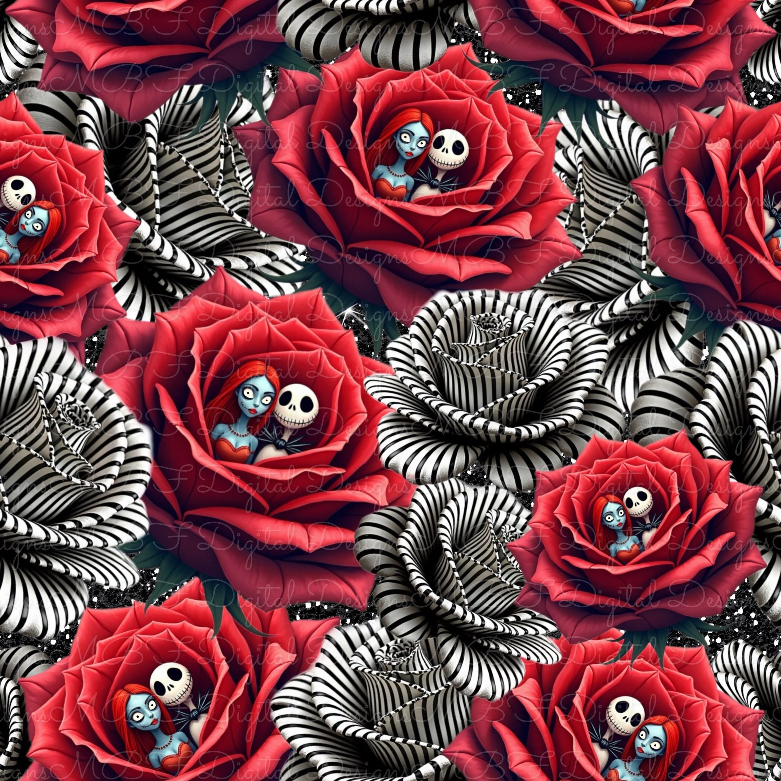 Nightmare Floral (Black Sparkle Color Way)