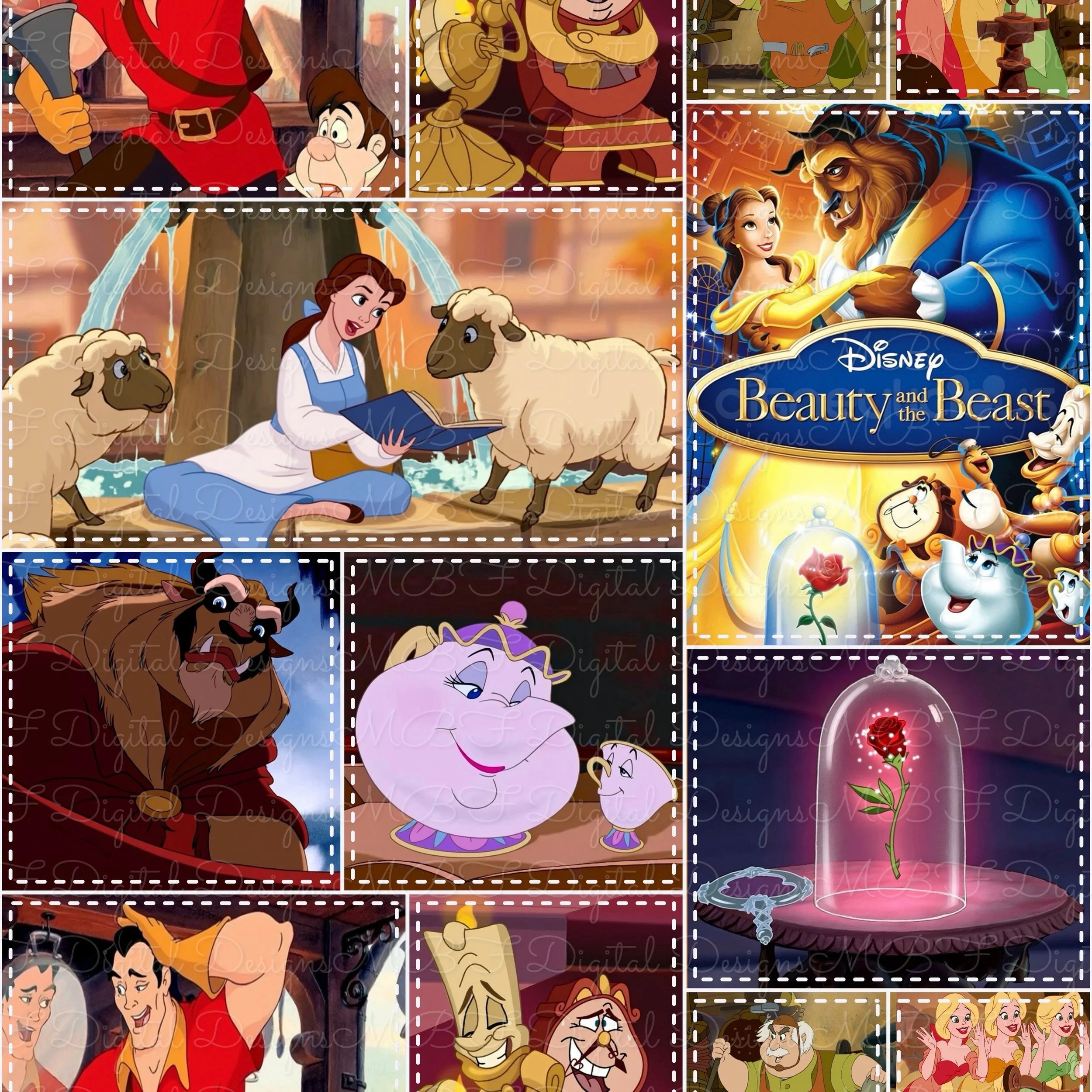 Beauty and the Beast Patchwork (white stitches color way)