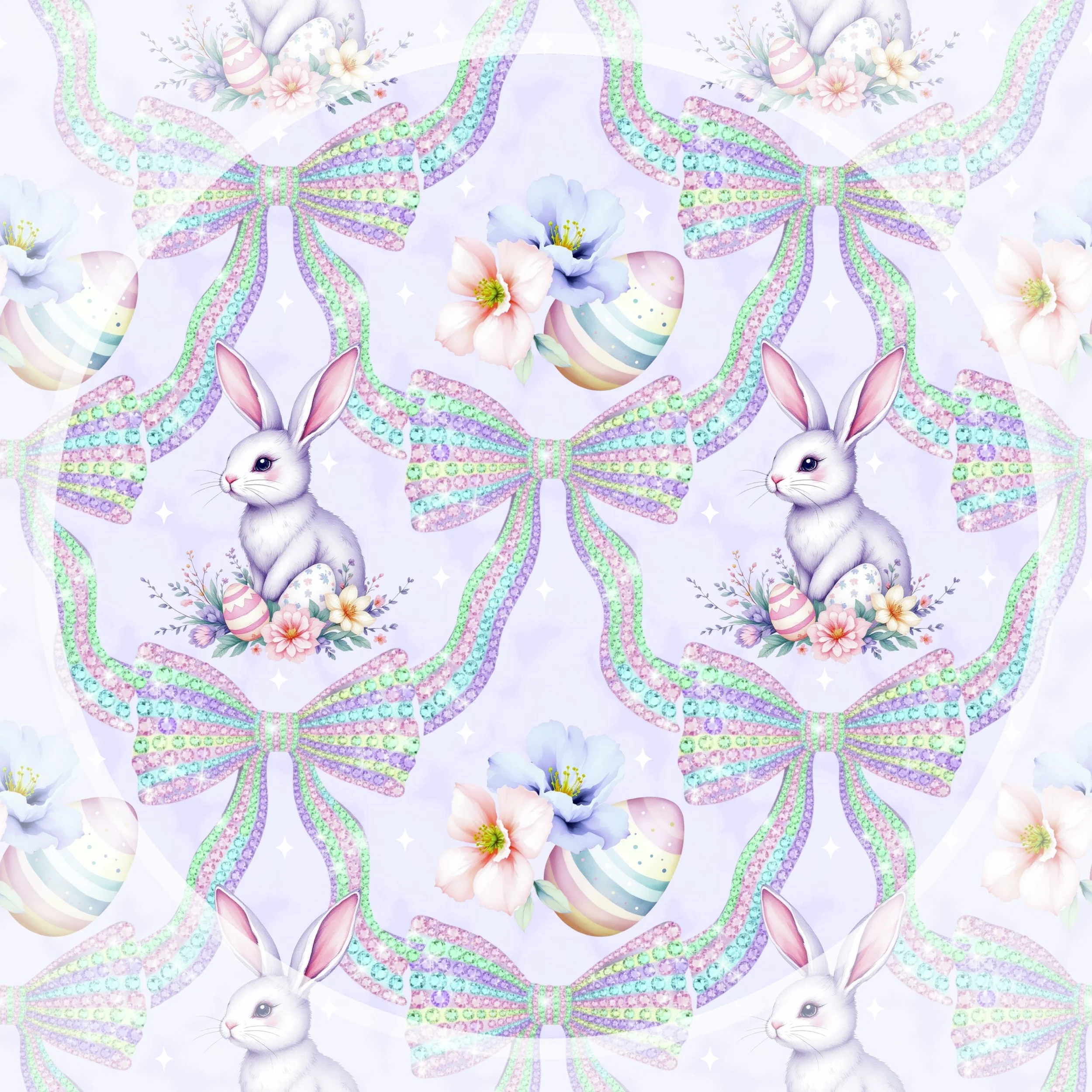 Watercolor Bunny n Rhinestone Bows
