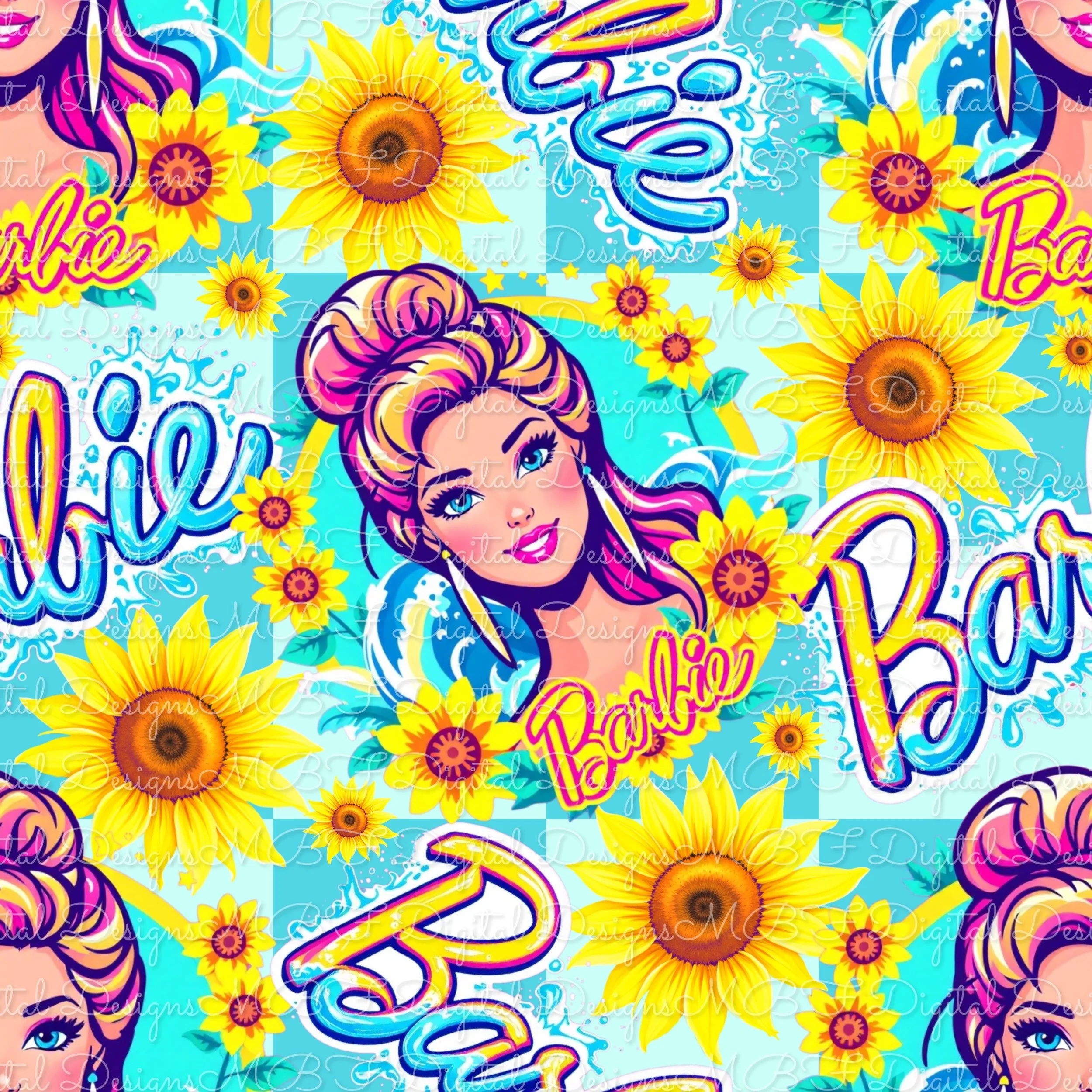 Summer Sunflower Barb-ie (light duo blue checked color way)