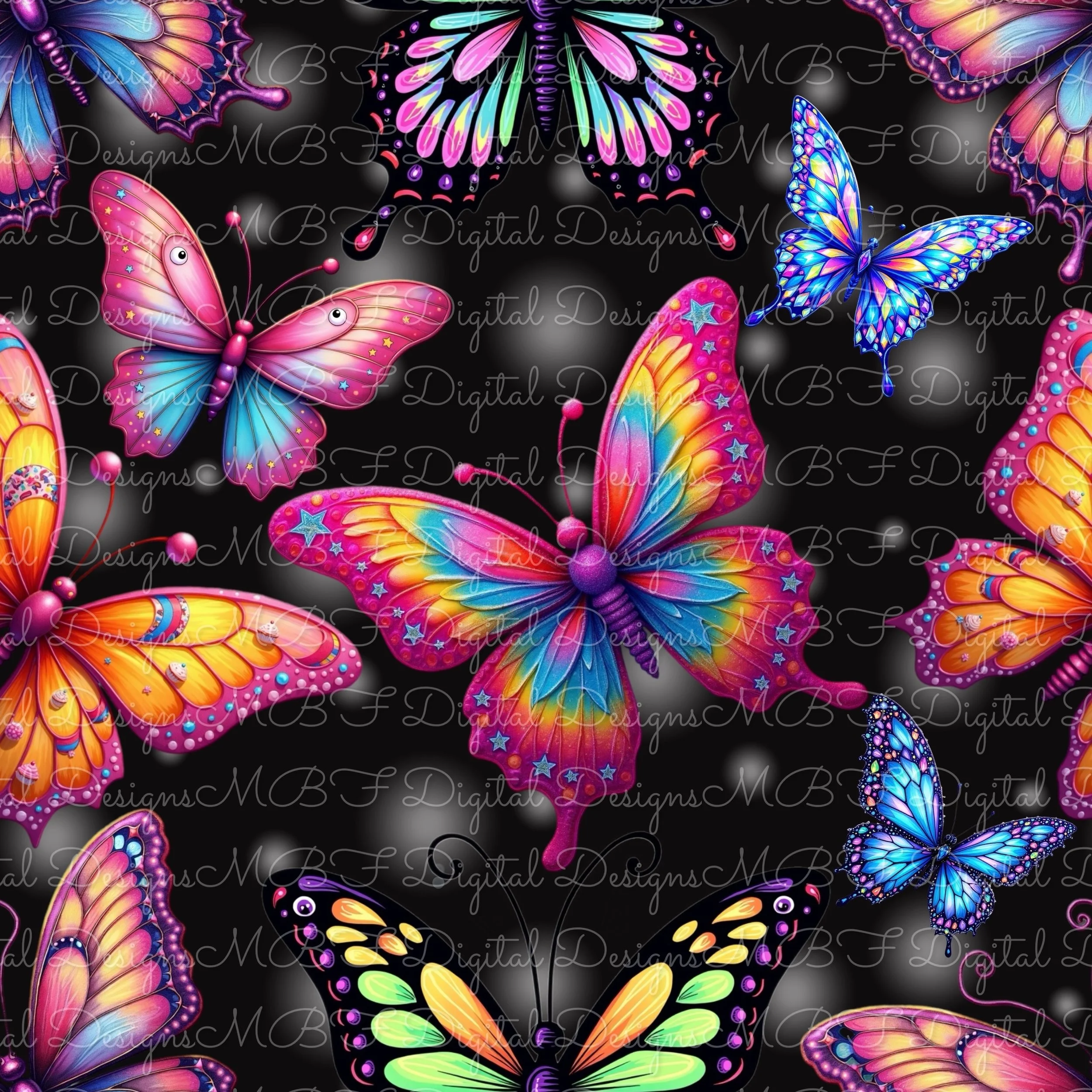 Whimsical Neon Butterflies (dark orbed color way)