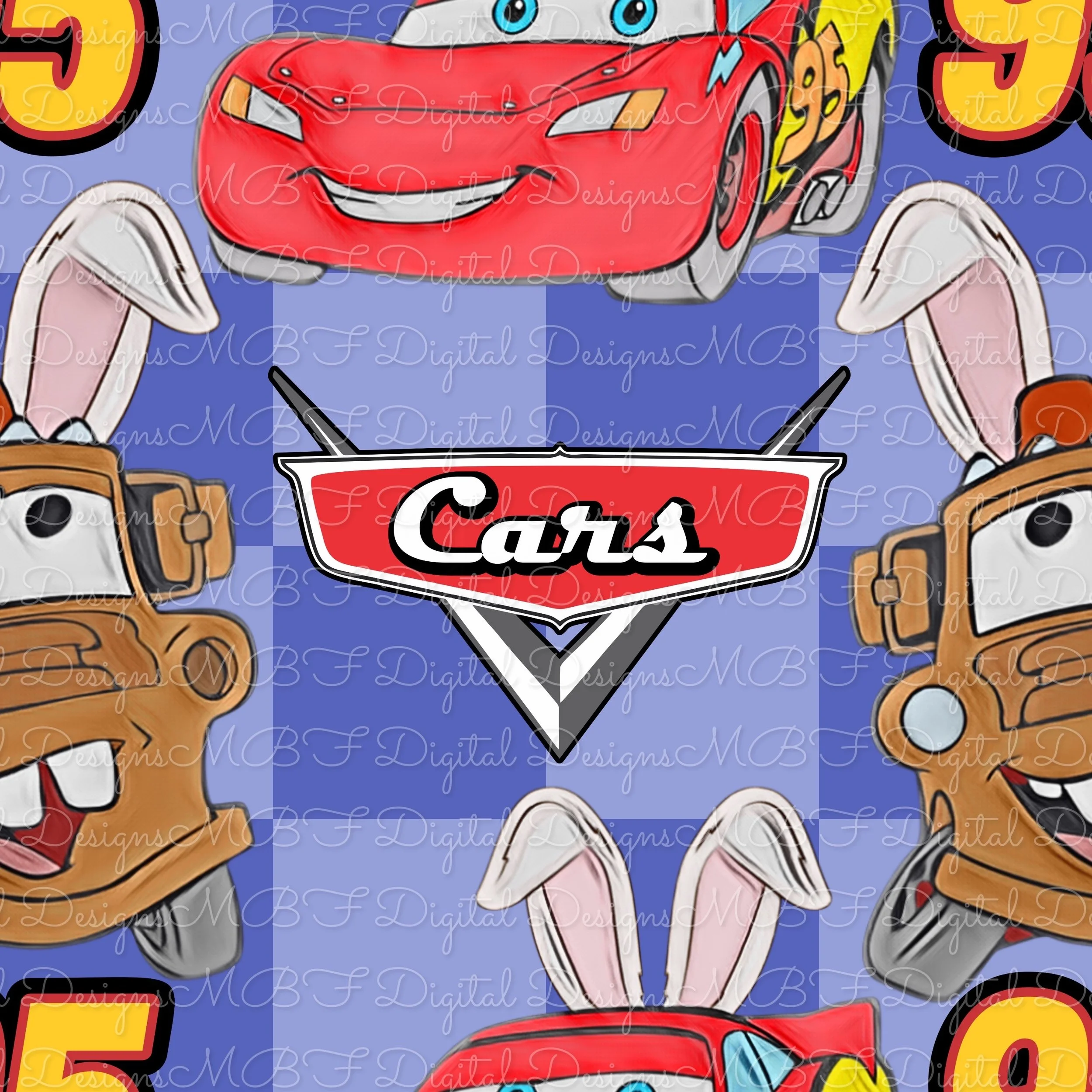 Cars Bunnies (periwinkle checked color way)