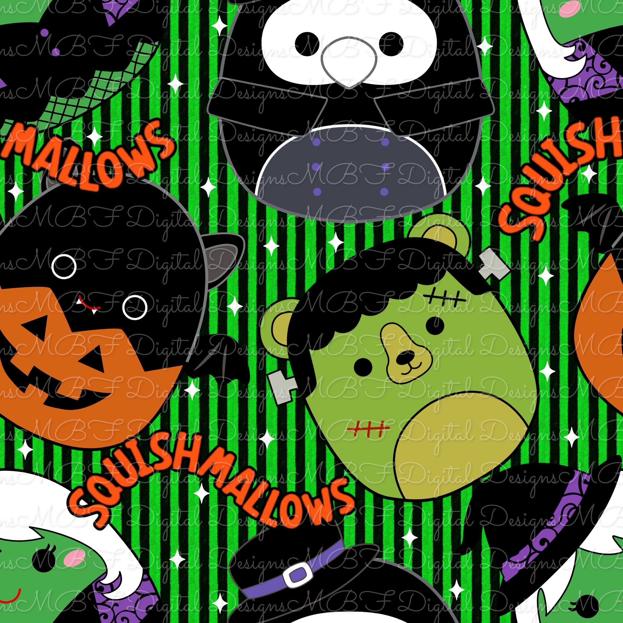 Halloween Squish-mallows (green and black striped color way)
