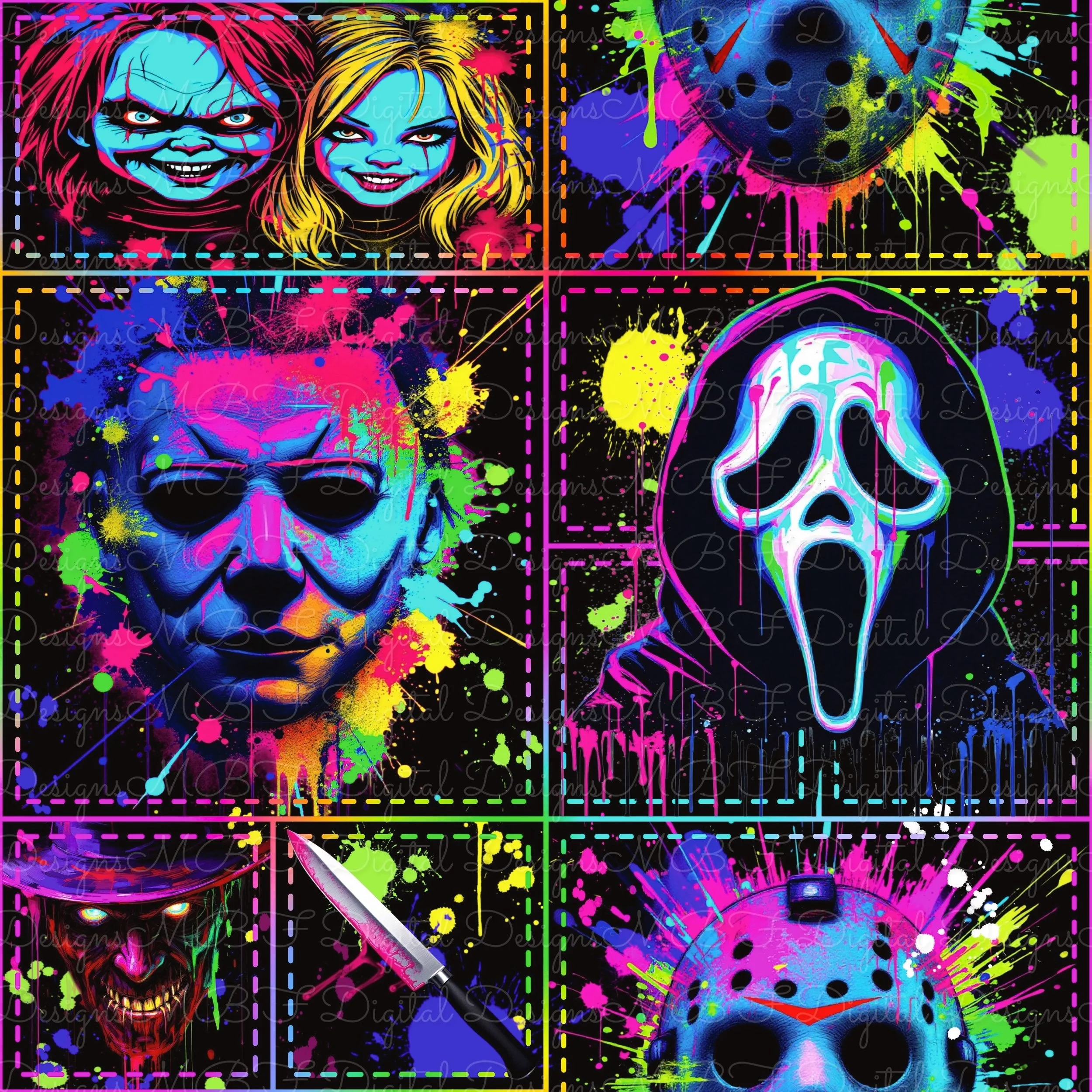 Neon Horror Patchwork (neon rainbow stitches color way)