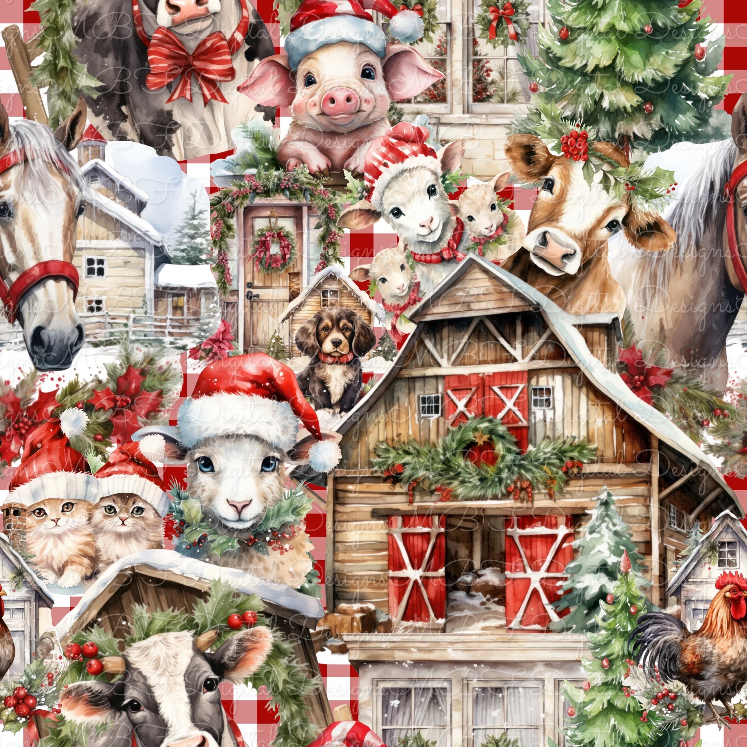 Farmhouse Christmas (red buffalo plaid color way)