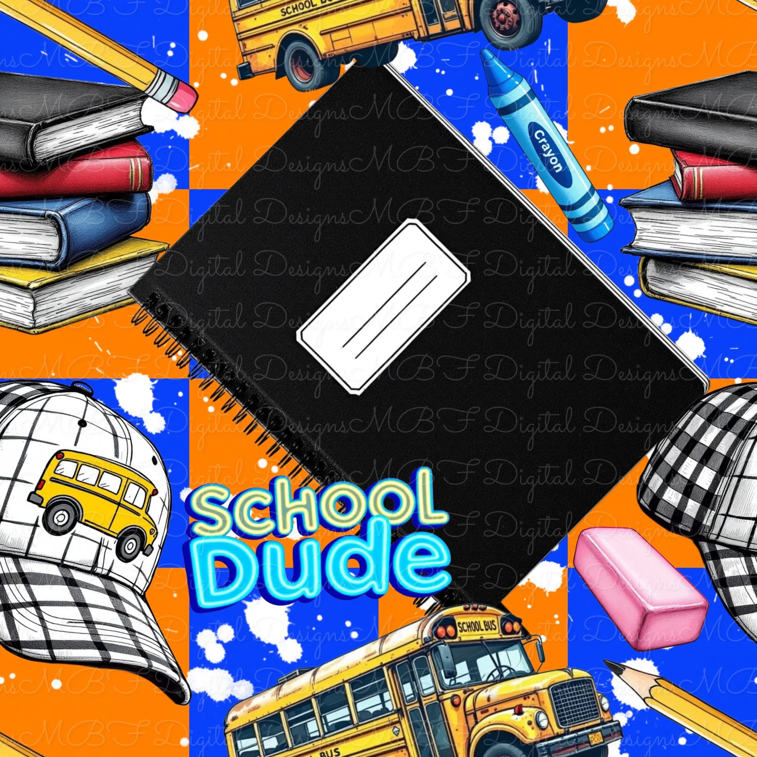 School Dude Personalizable (blue and orange checked color way)